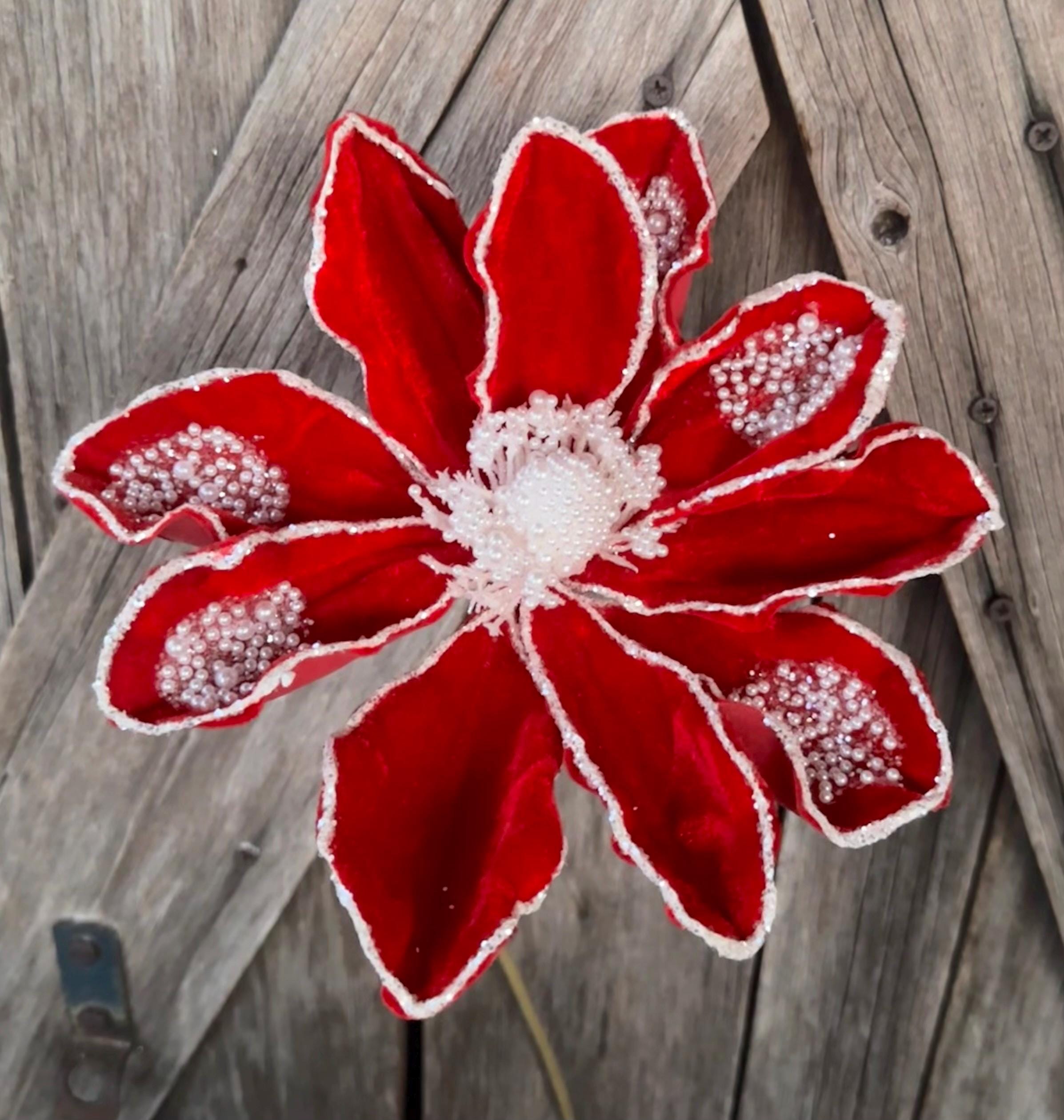 Red Velvet Pearl Magnolia Spray