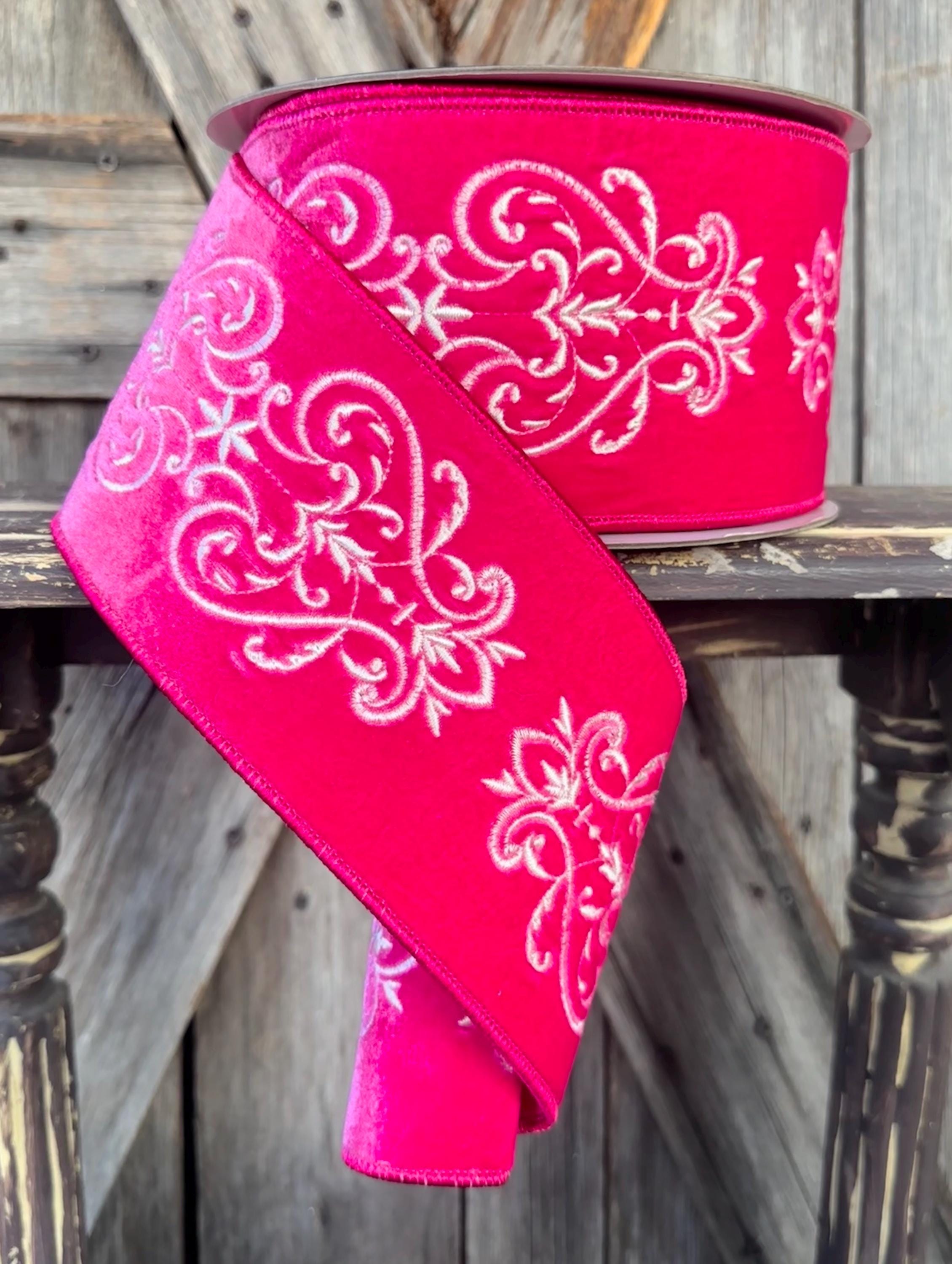 Fancy Pink Velvet Wired Ribbon 4 Inch