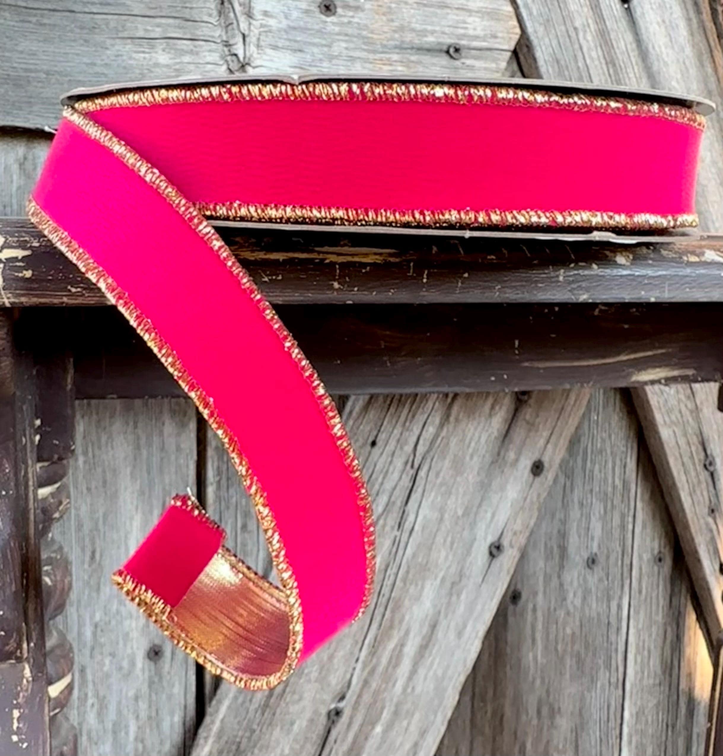 Flocked Hot Pink Wired Ribbon 1 Inch, 25 Yards