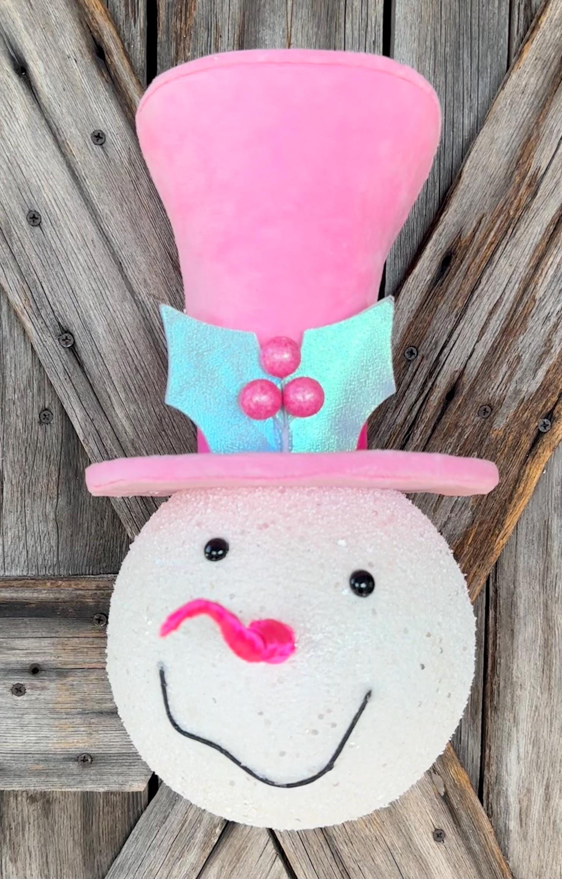 Pink Mint Snowman with Top Hat, 14 Inches