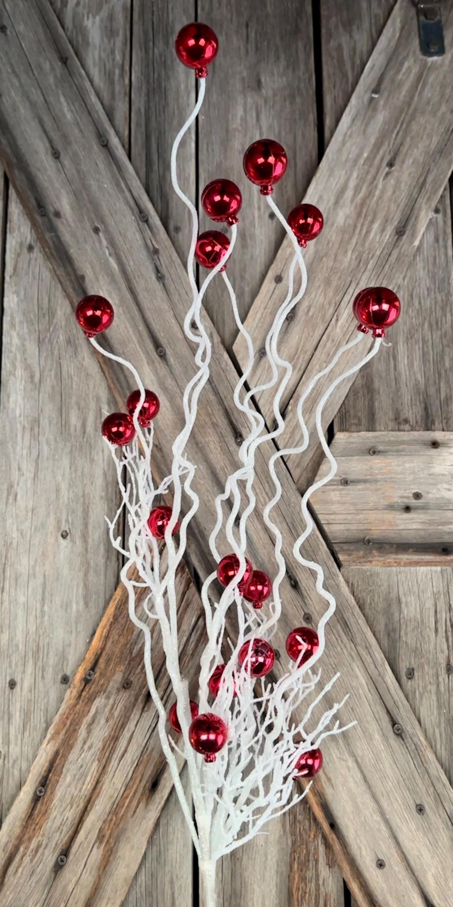 Red White Ball Twig Spray