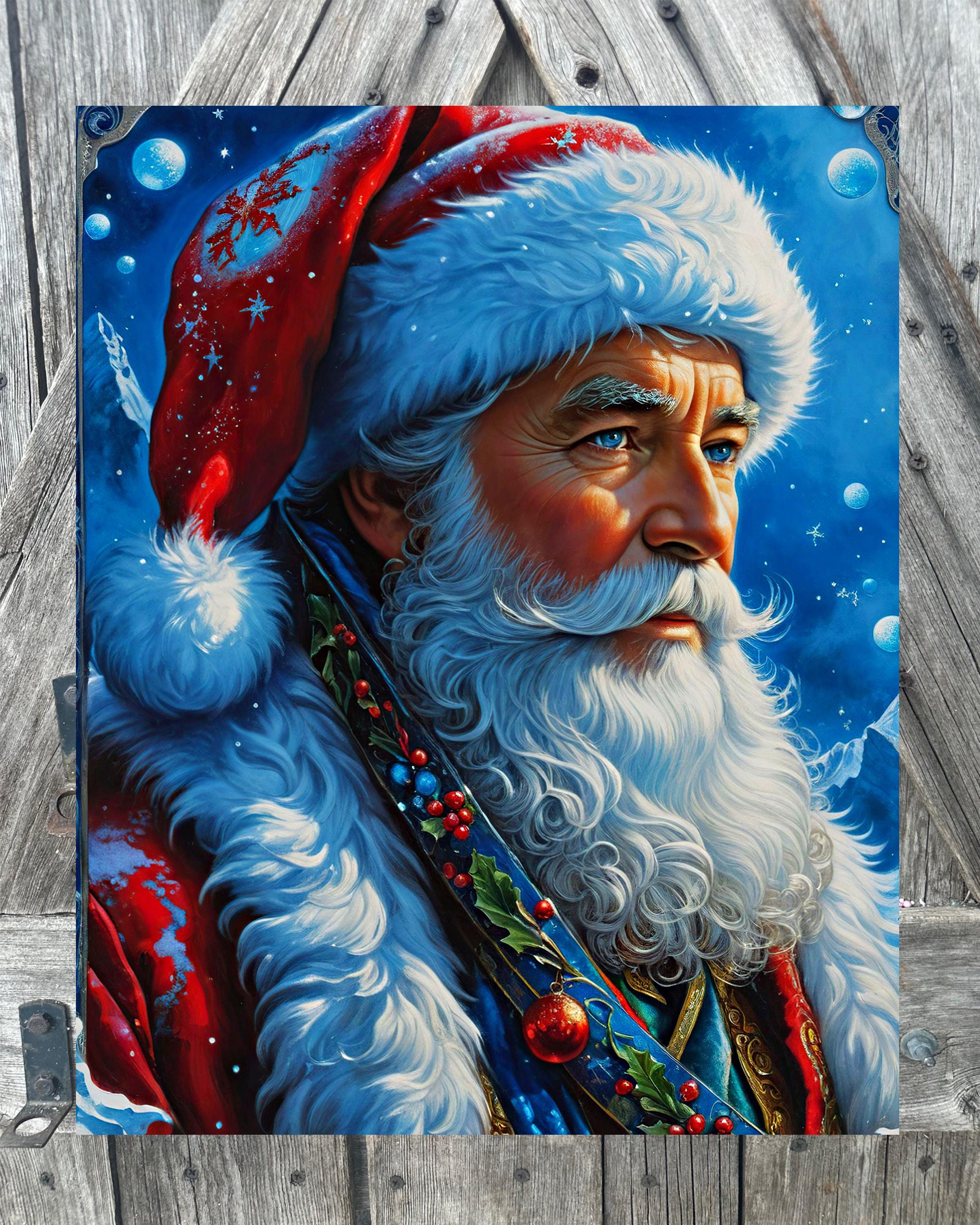 Blue Santa, Christmas Sign, Christmas Decor, Christmas Wall Art