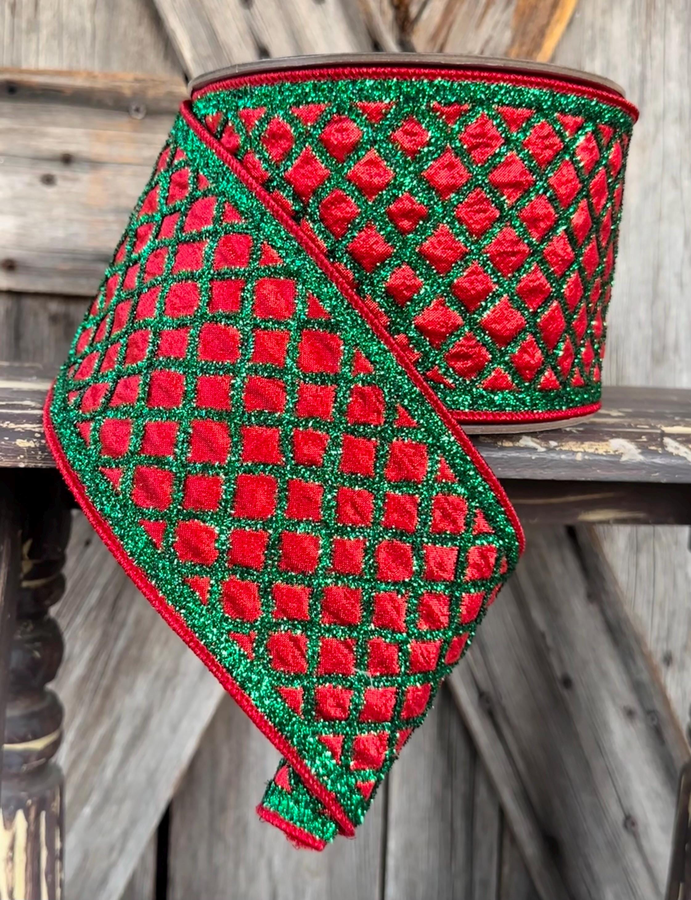 Twinkling Red Green Jester Wired Ribbon 4 Inch