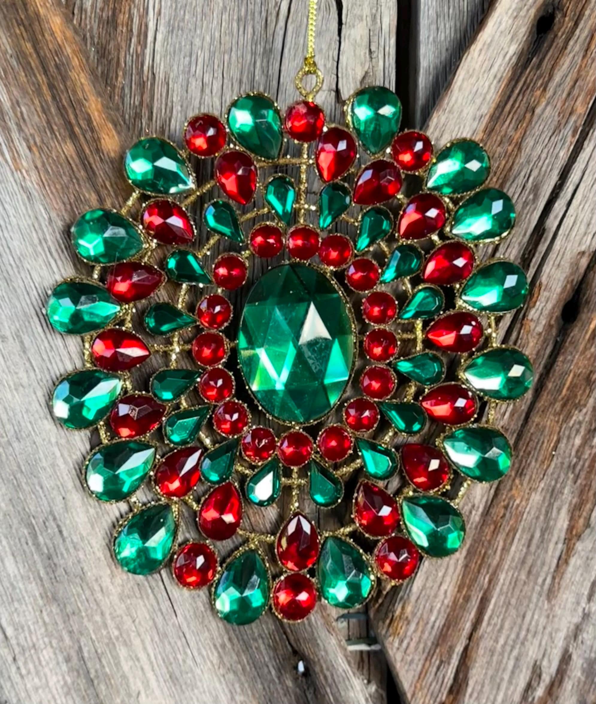 Red Green Jeweled Medallion 5 Inch Shatterproof