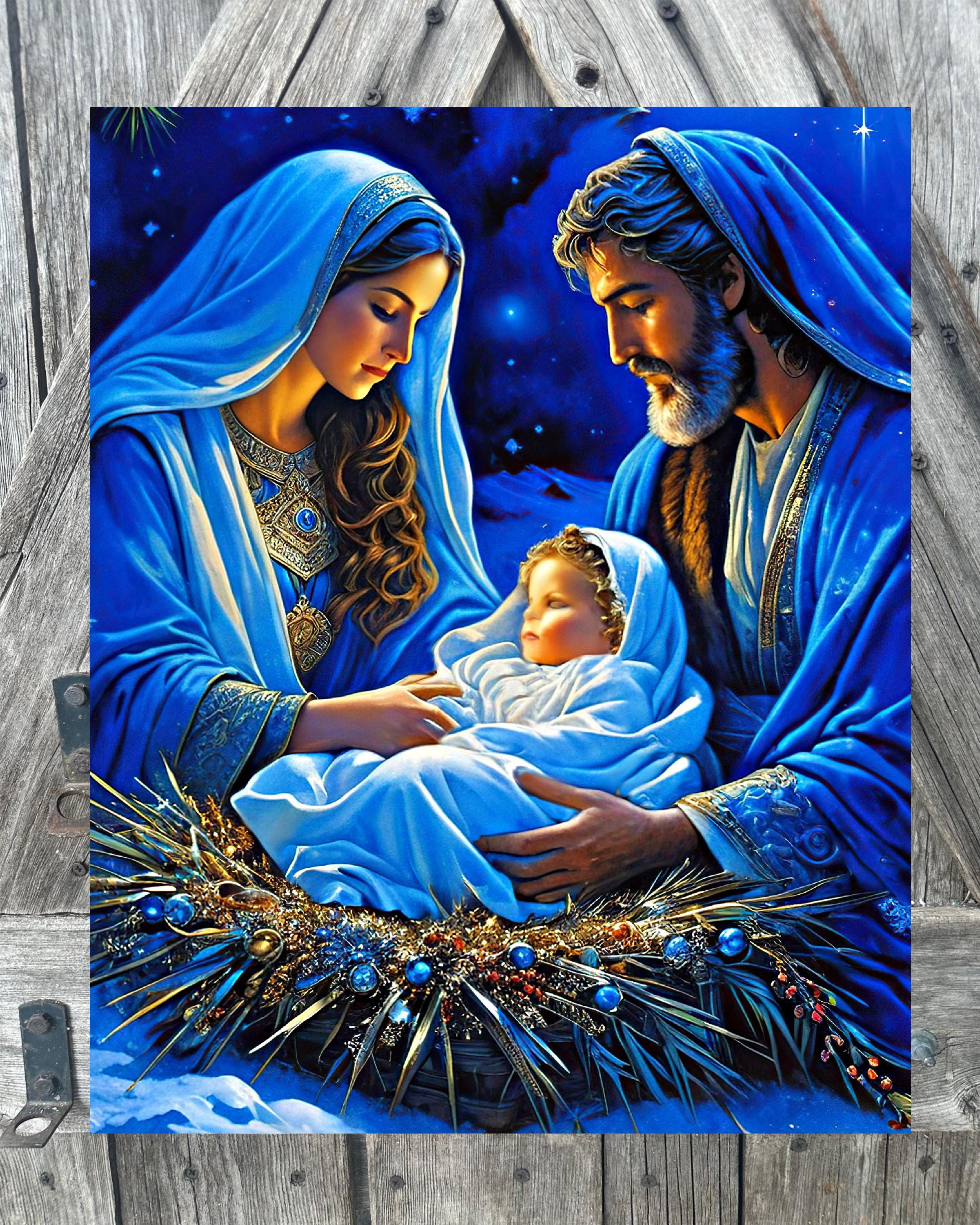 Blue Nativity, Christmas Sign, Christmas Decor, Christmas Wall Art