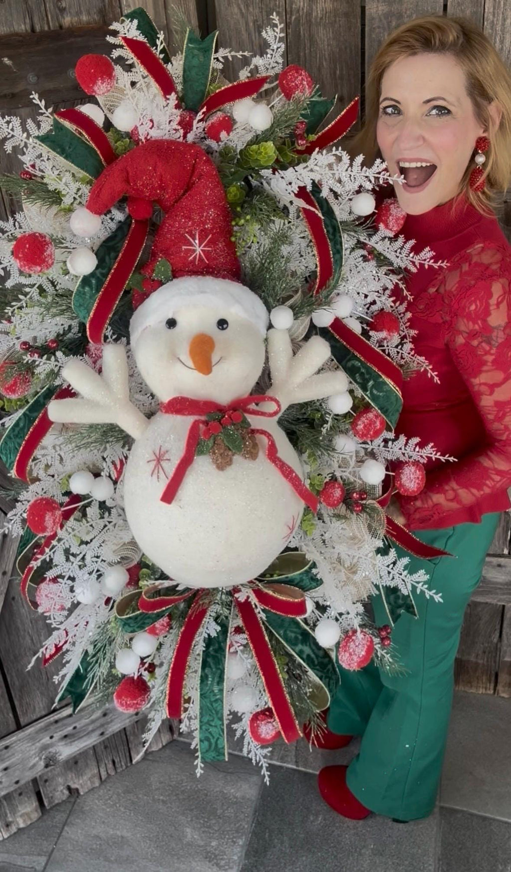 Snowman Wreath, Christmas Wreath, Holiday Wreath, Traditional Christmas Wreath, Whimsical Christmas