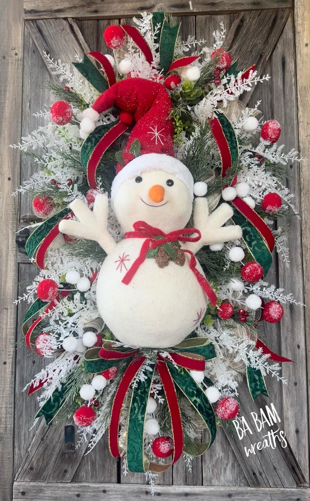 Snowman Wreath, Christmas Wreath, Holiday Wreath, Traditional Christmas Wreath, Whimsical Christmas