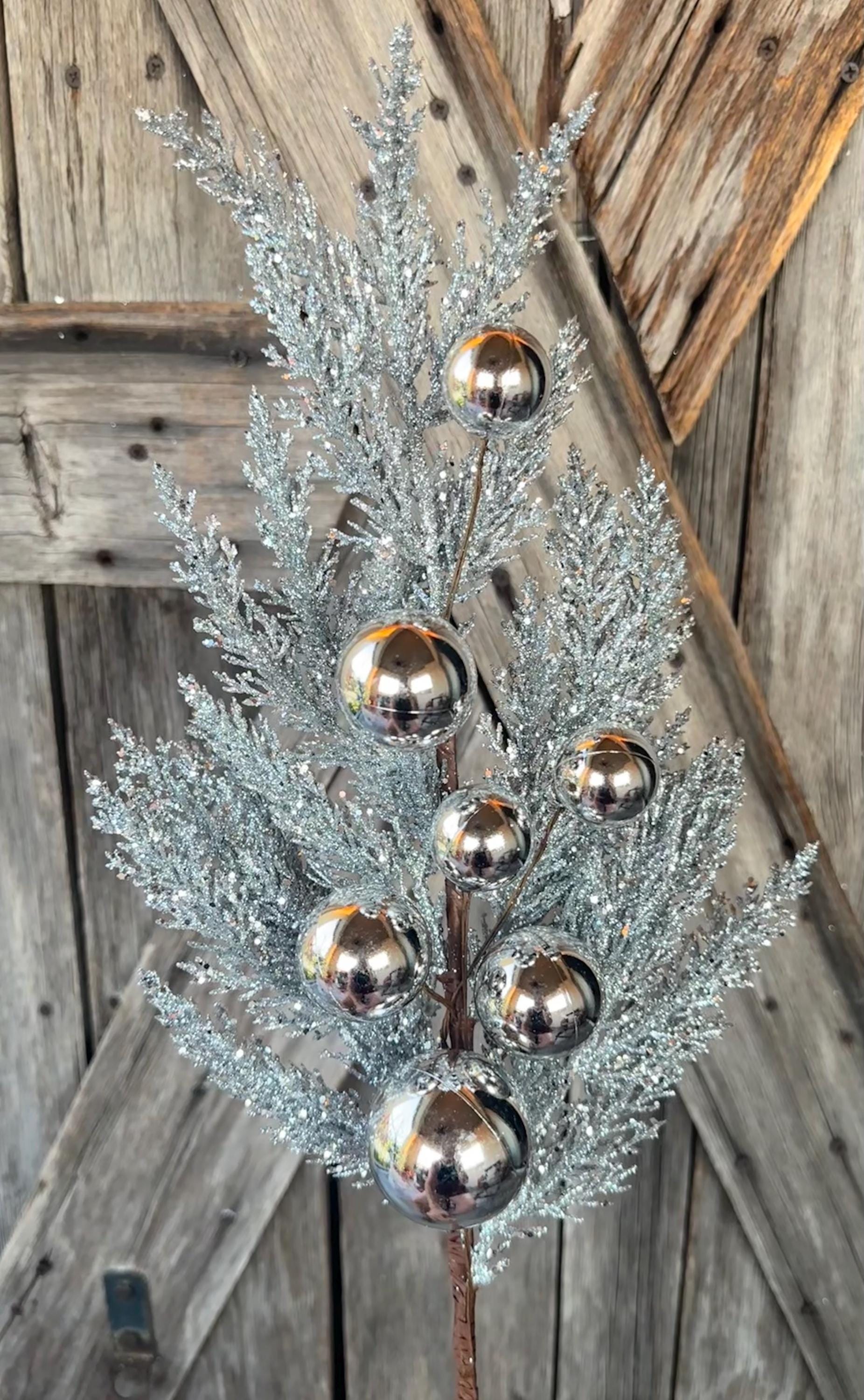 Silver Ornament Cedar Spray