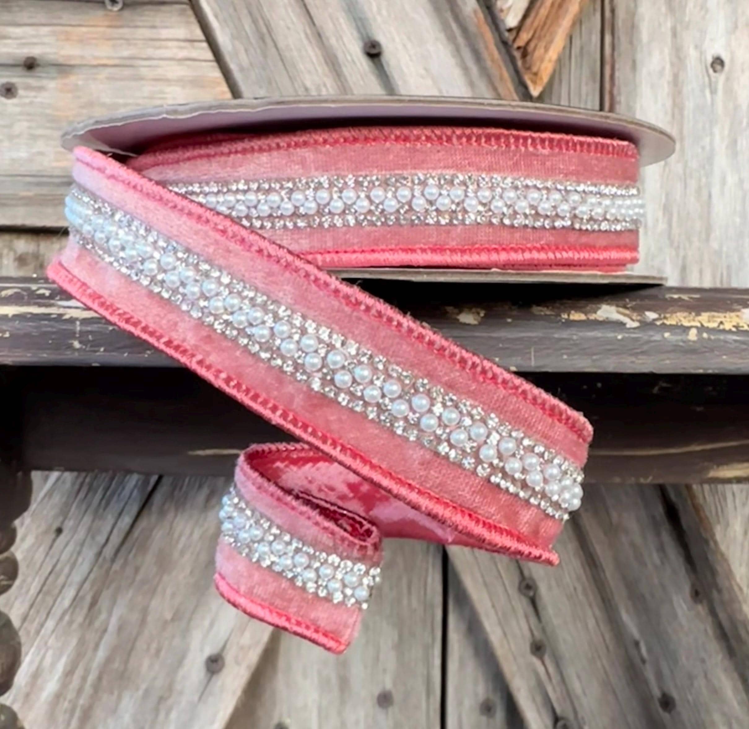 Mauve Jeweled Wired Ribbon 1 Inch, 5 Yards