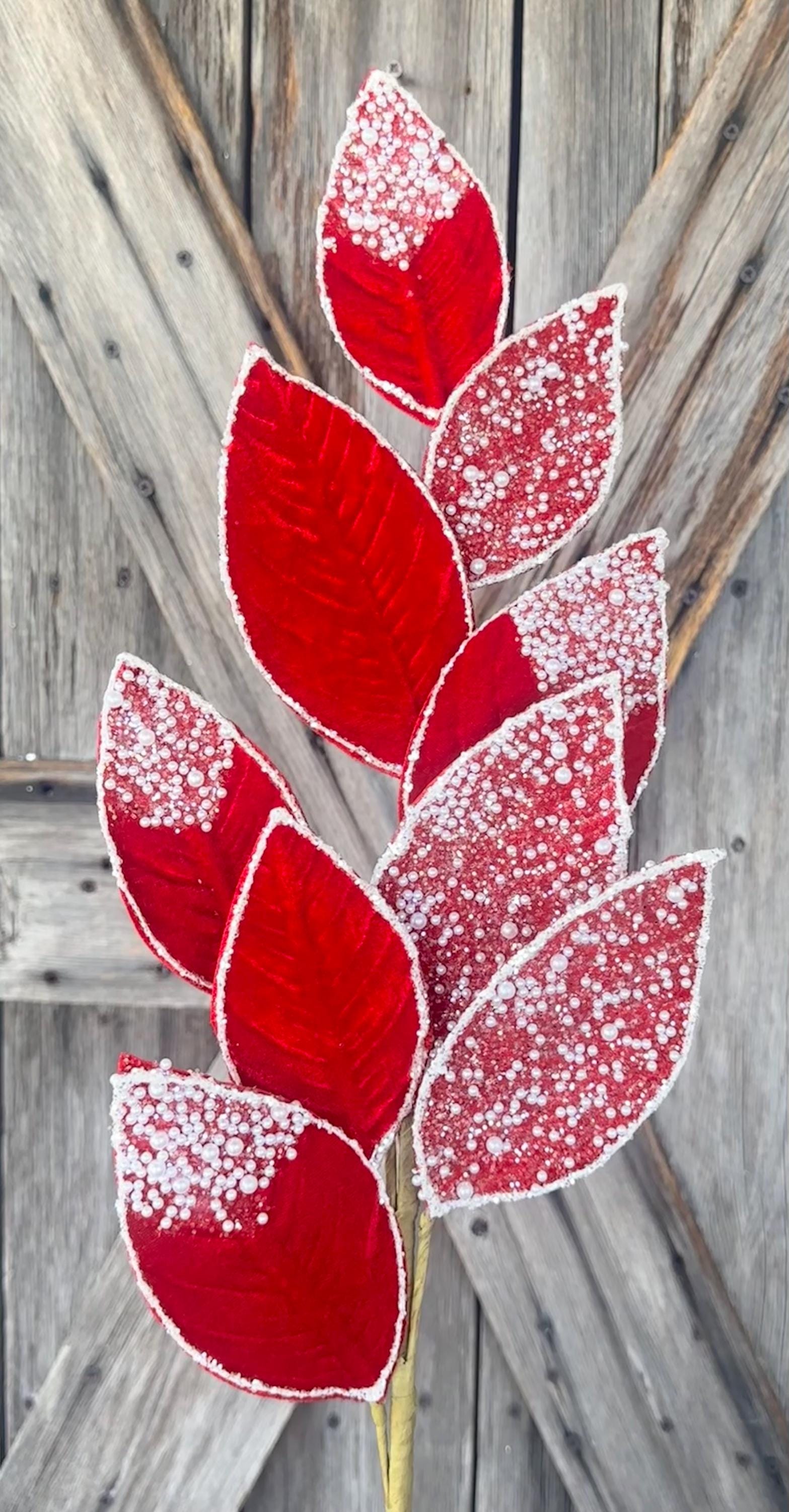 Red Velvet Pearl Leaf Spray