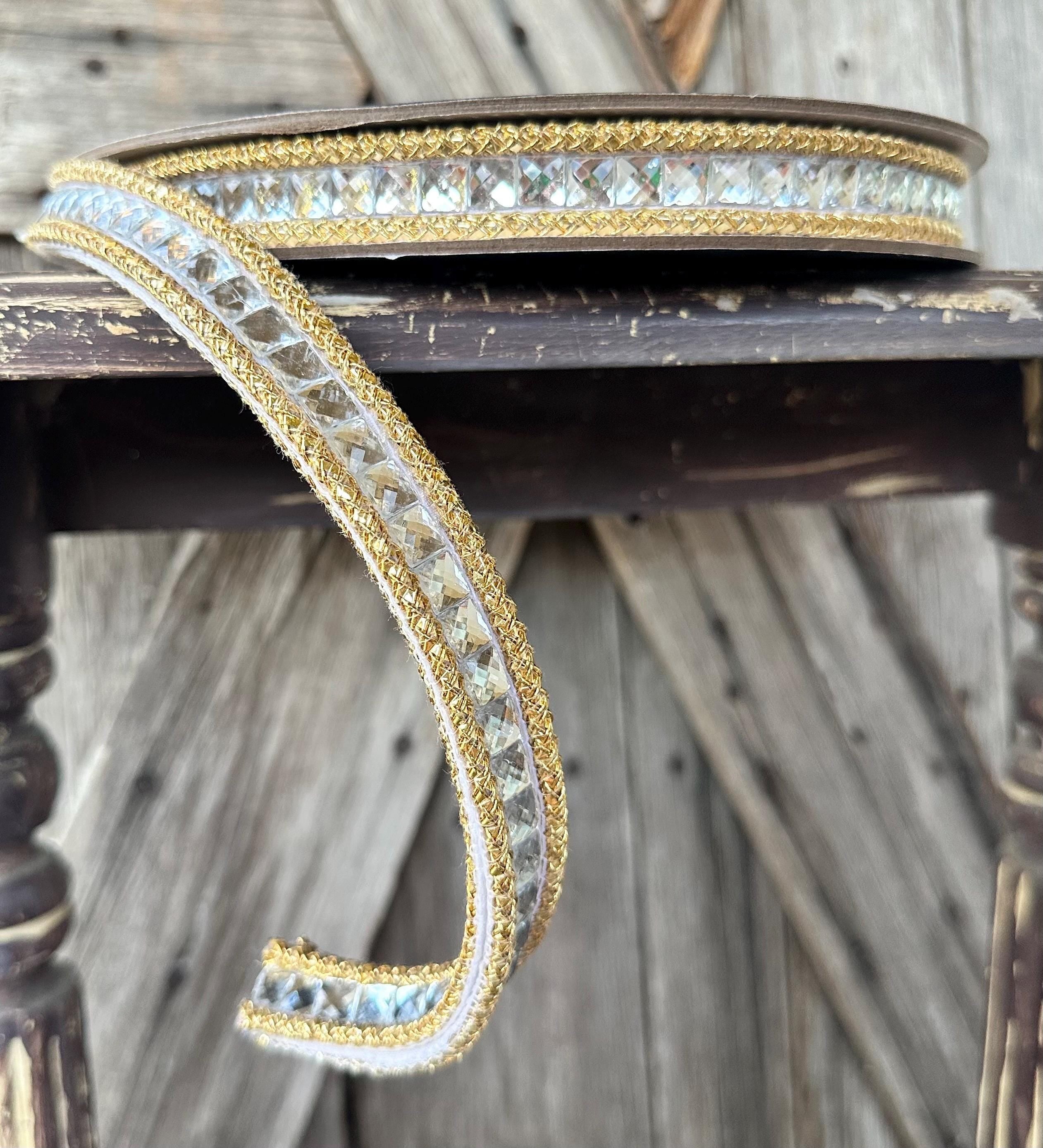 White Jeweled Double Sided Farrisilk Wired Ribbon 3/4 Inch