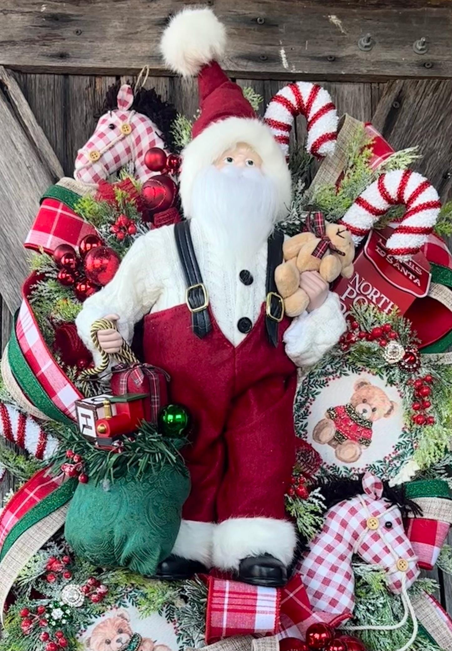 Santa Christmas Decor, Santa Wreath, Christmas Wreath, Christmas Door Hanging, Holiday Swag