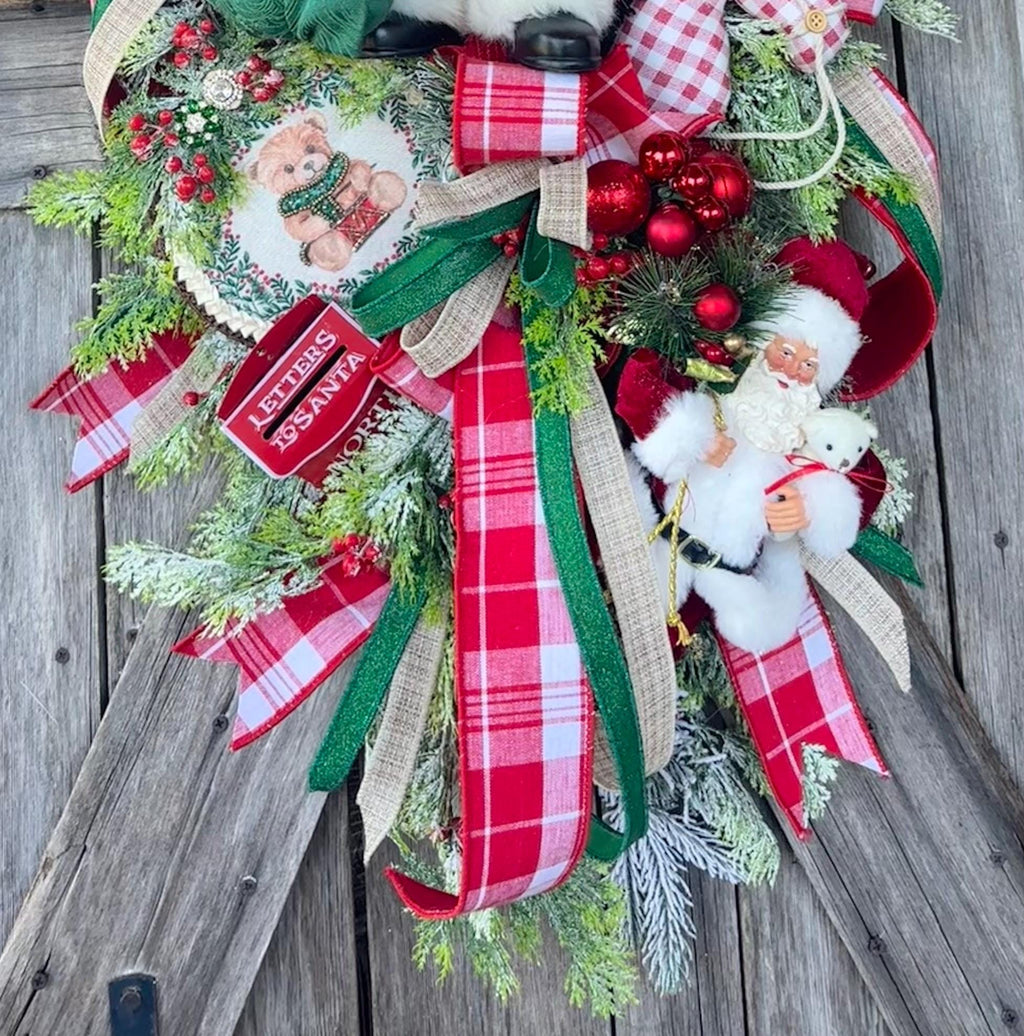 Santa Christmas Decor, Santa Wreath, Christmas Wreath, Christmas Door Hanging, Holiday Swag
