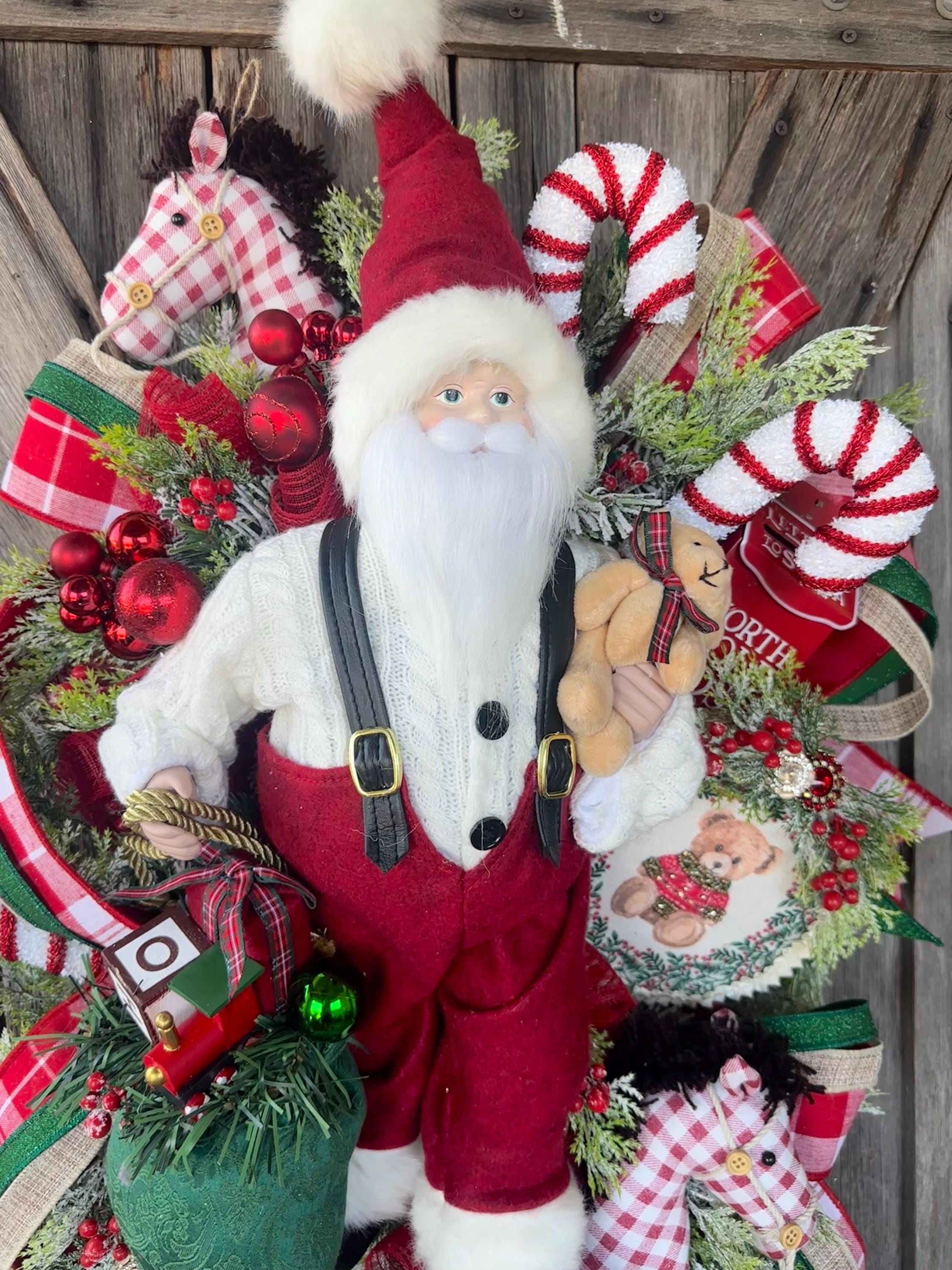 Santa Christmas Decor, Santa Wreath, Christmas Wreath, Christmas Door Hanging, Holiday Swag