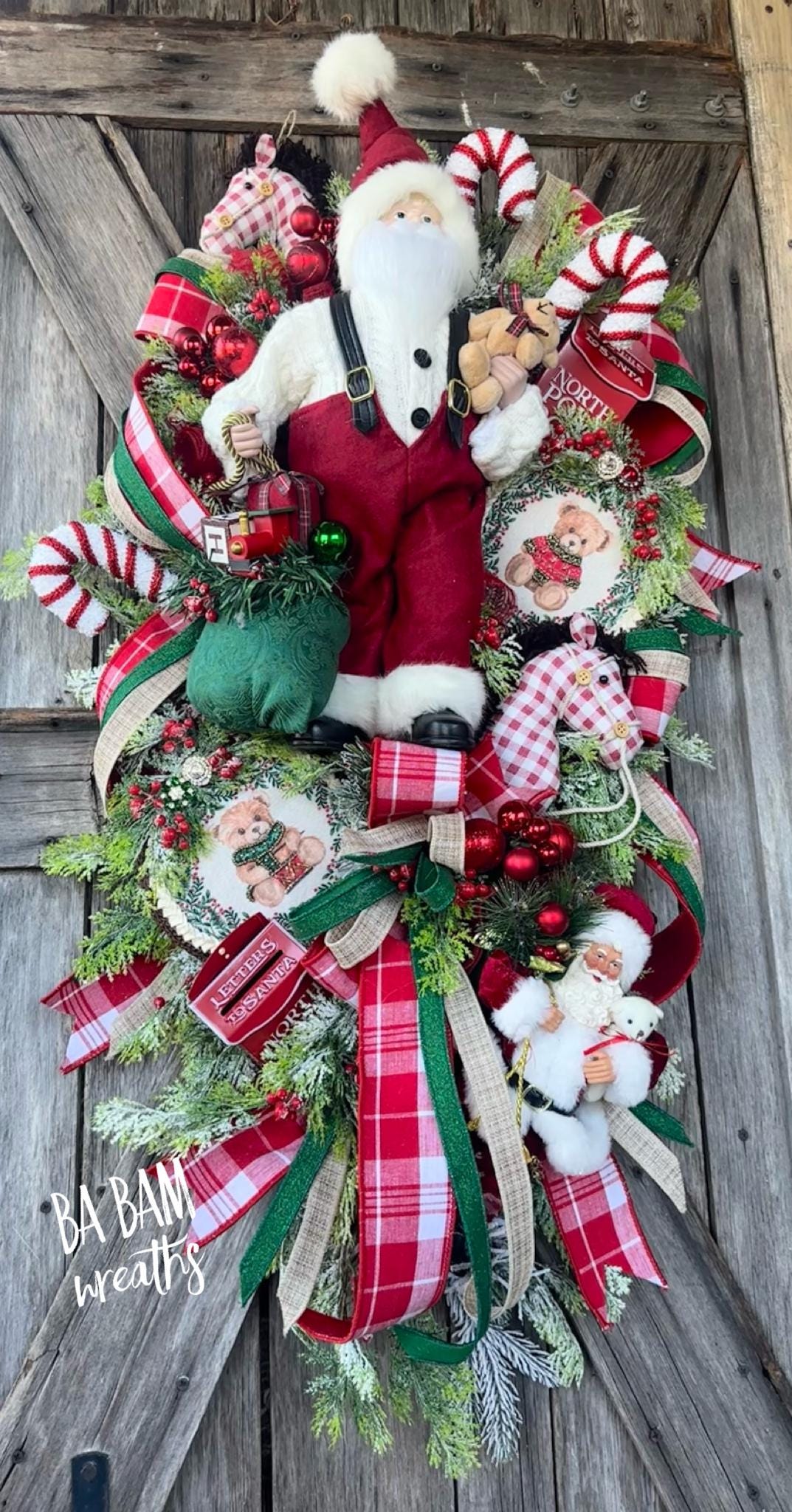 Santa Christmas Decor, Santa Wreath, Christmas Wreath, Christmas Door Hanging, Holiday Swag