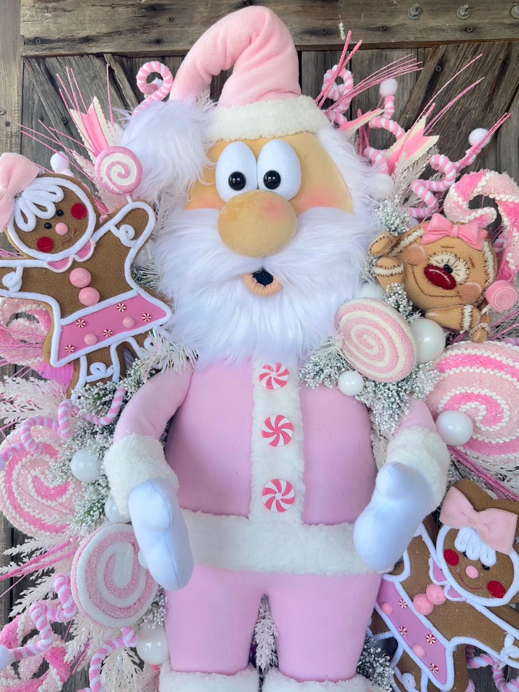 Pink Santa Wreath, Pink Christmas Wreath, Pink Christmas Front Door