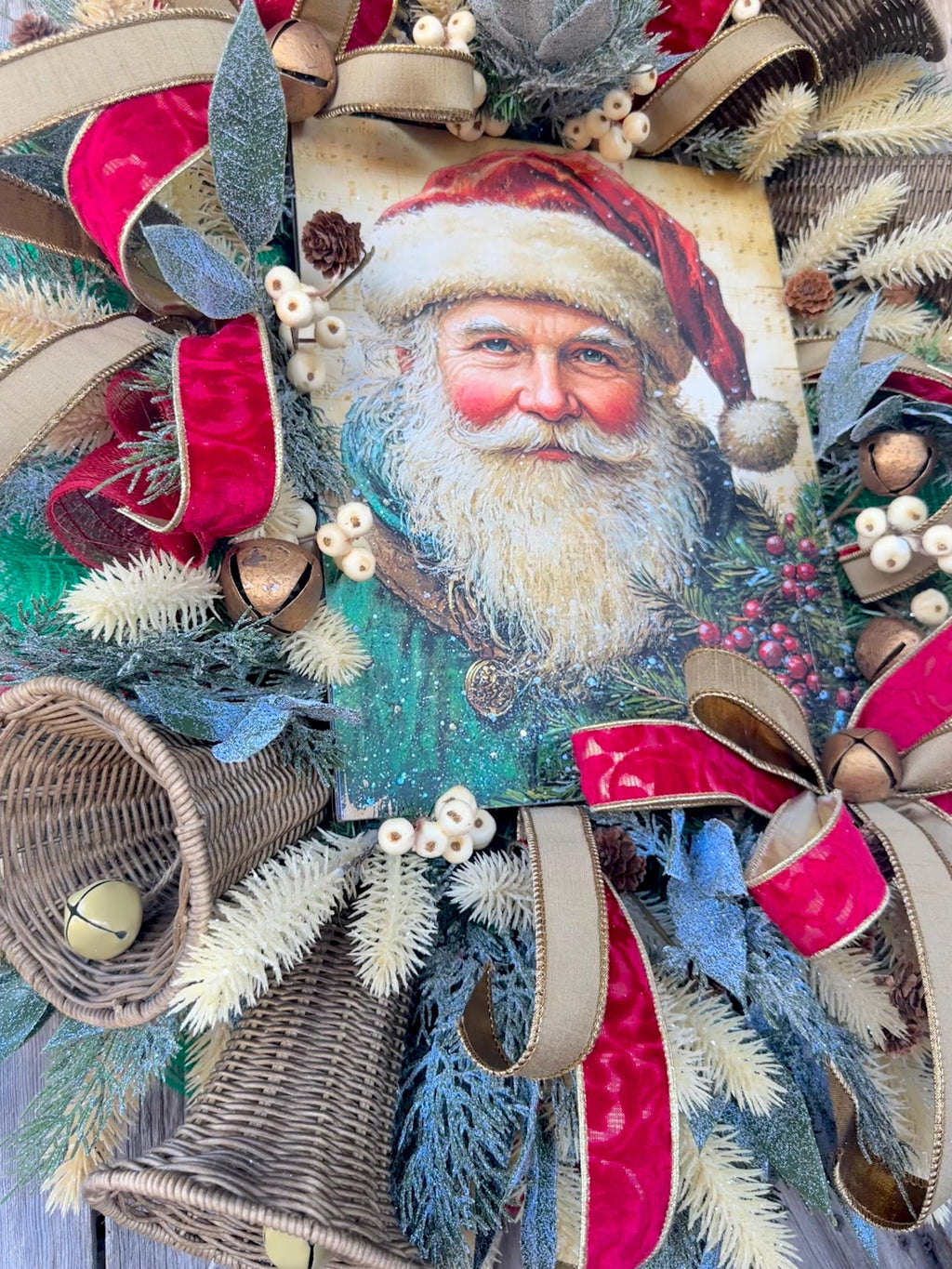 Santa Christmas Decor, Santa Wreath, Christmas Wreath, Christmas Door Hanging, Holiday Swag