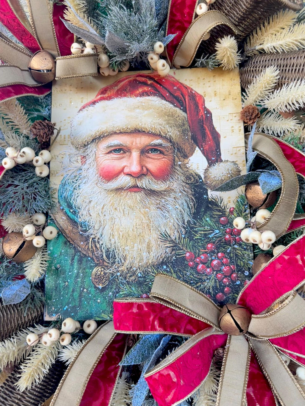 Santa Christmas Decor, Santa Wreath, Christmas Wreath, Christmas Door Hanging, Holiday Swag