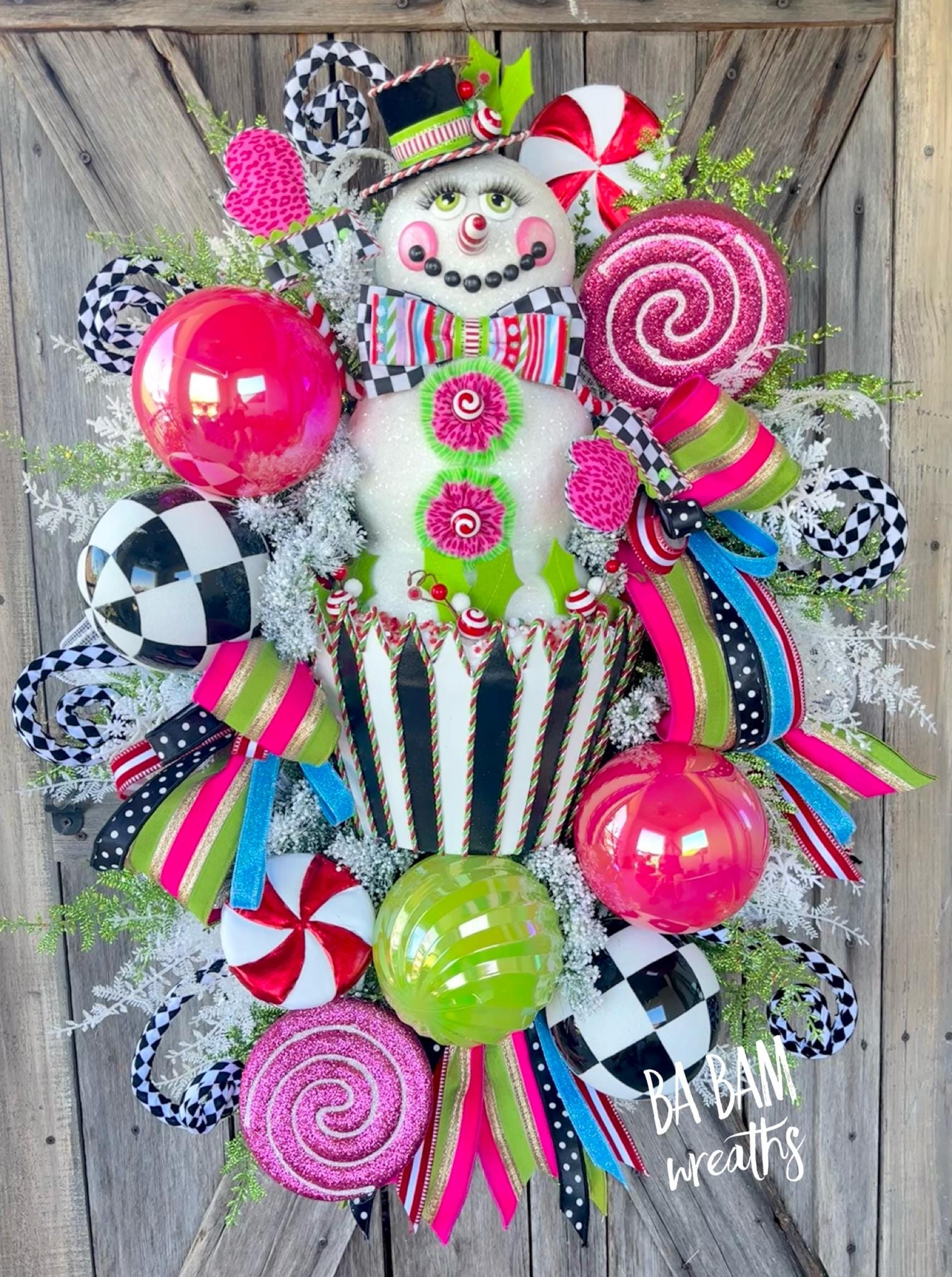 Snowman Wreath, Christmas Wreath, Holiday Wreath, Colorful Christmas Wreath, Whimsical Christmas