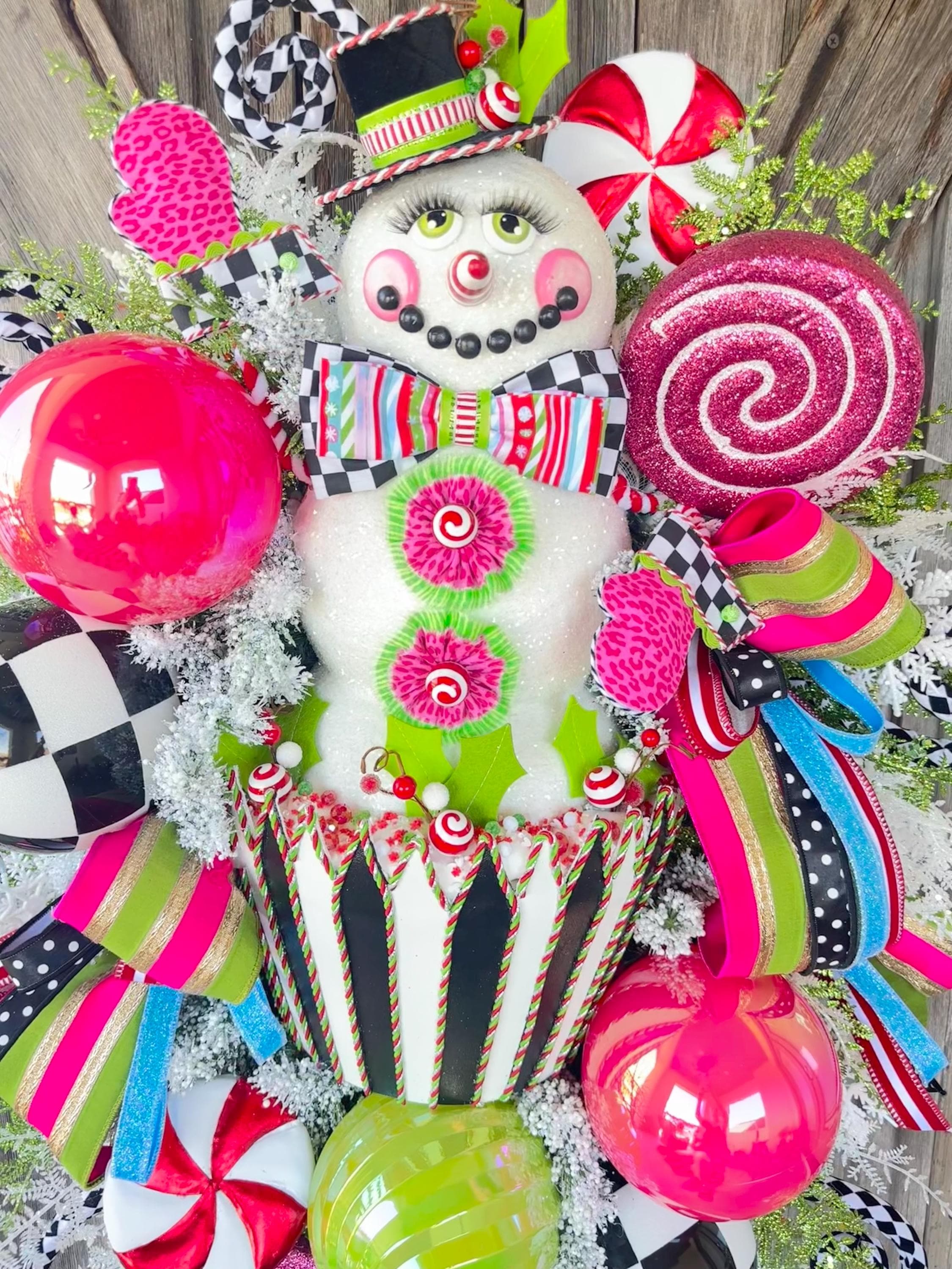 Snowman Wreath, Christmas Wreath, Holiday Wreath, Colorful Christmas Wreath, Whimsical Christmas