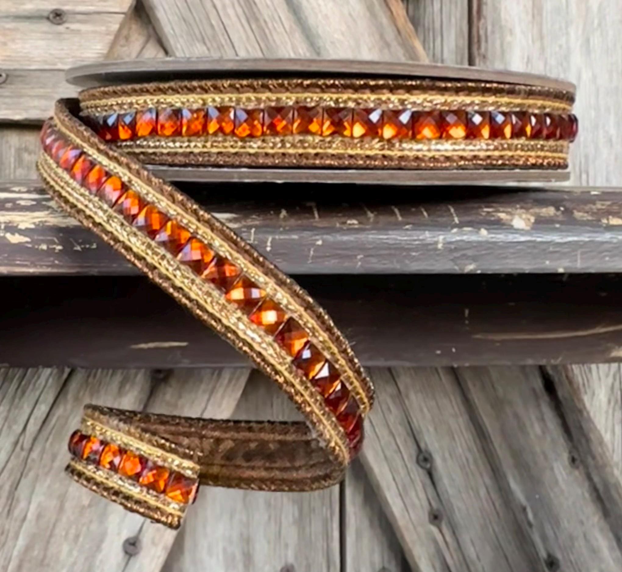 Brown Jeweled Farrisilk Wired Ribbon 3/4 Inch