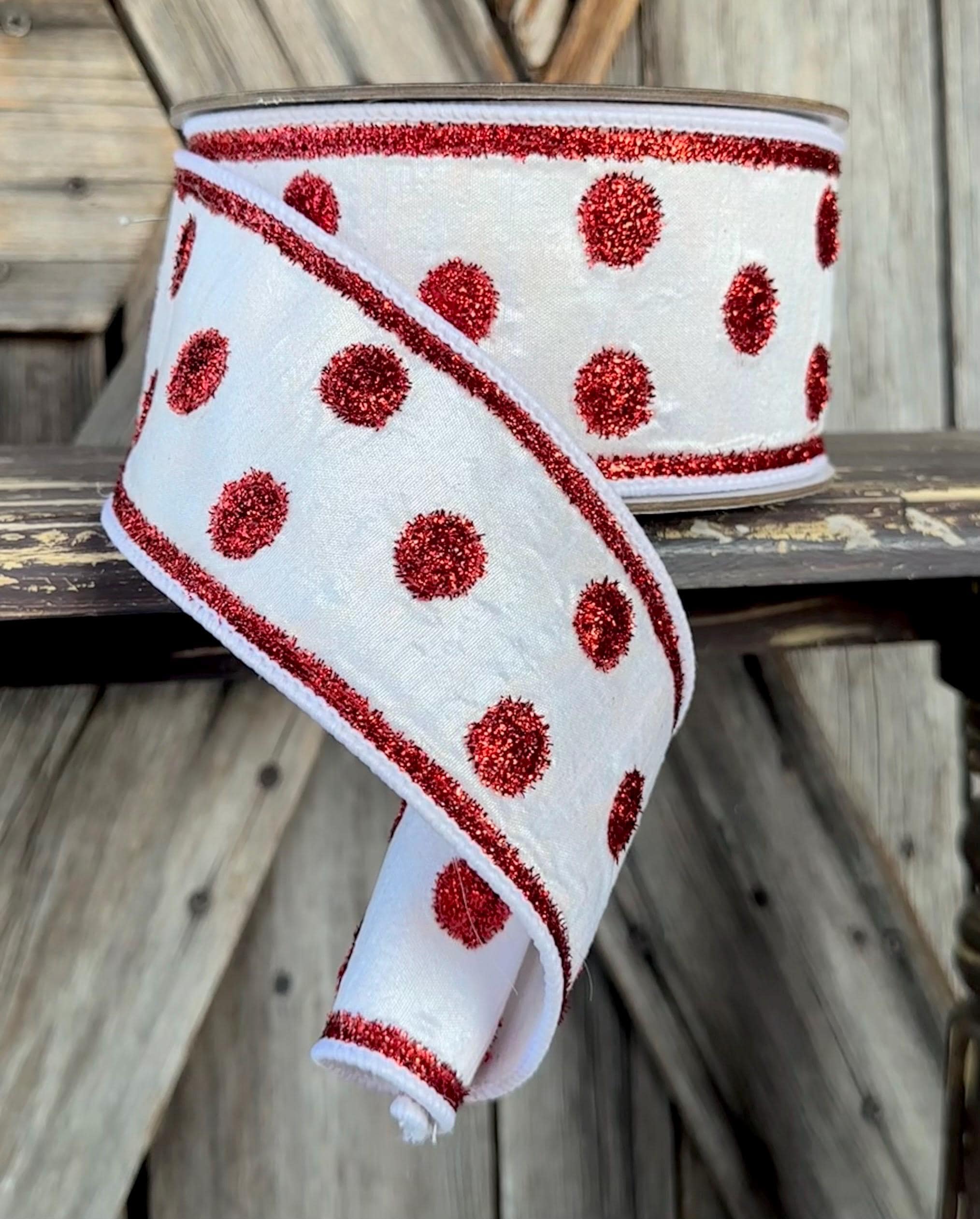 Red White Sparkling Dots Ribbon 2.5 Inch