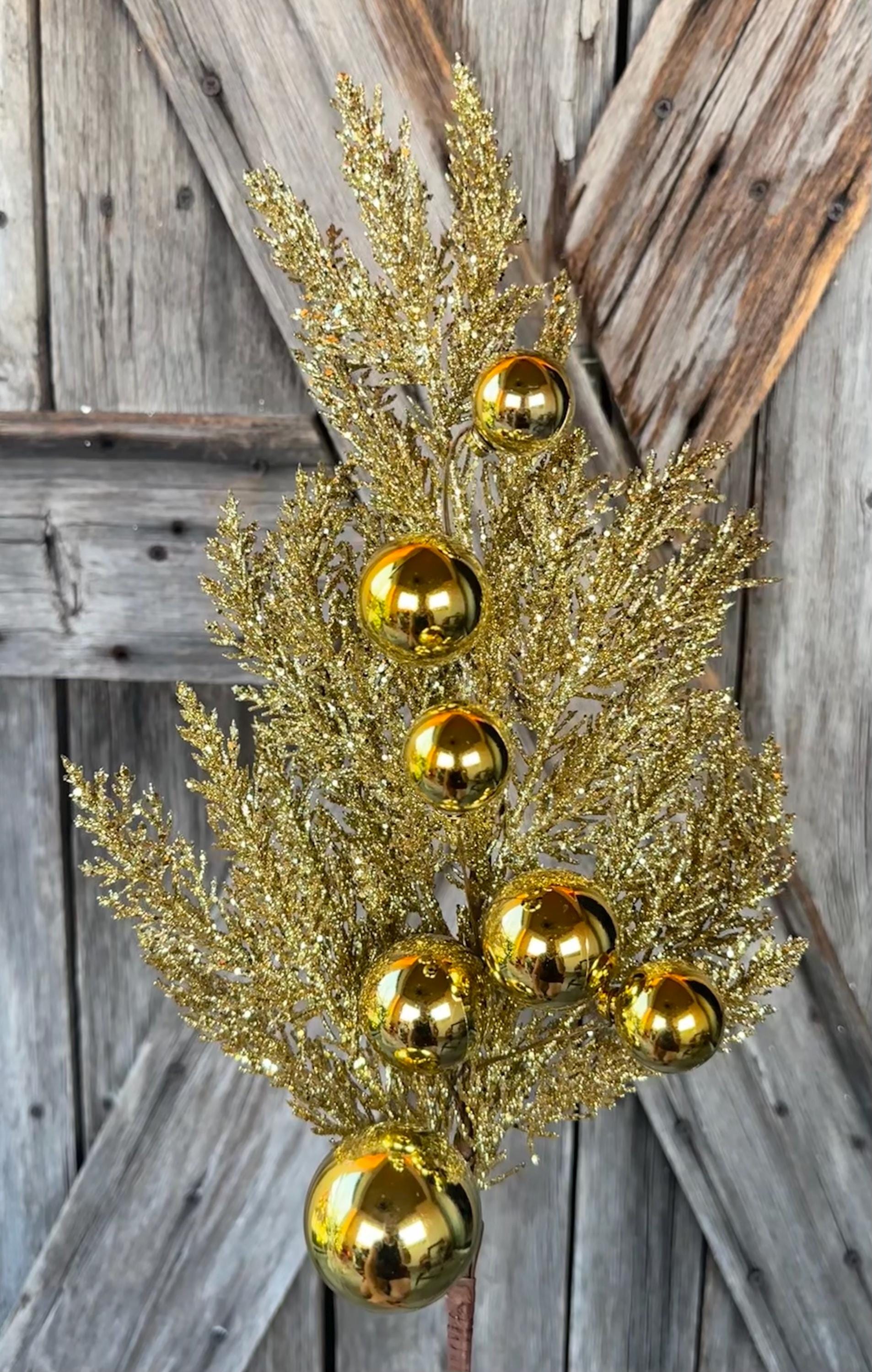 Gold Ornament Cedar Spray