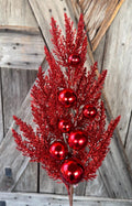 Red Ornament Cedar Spray