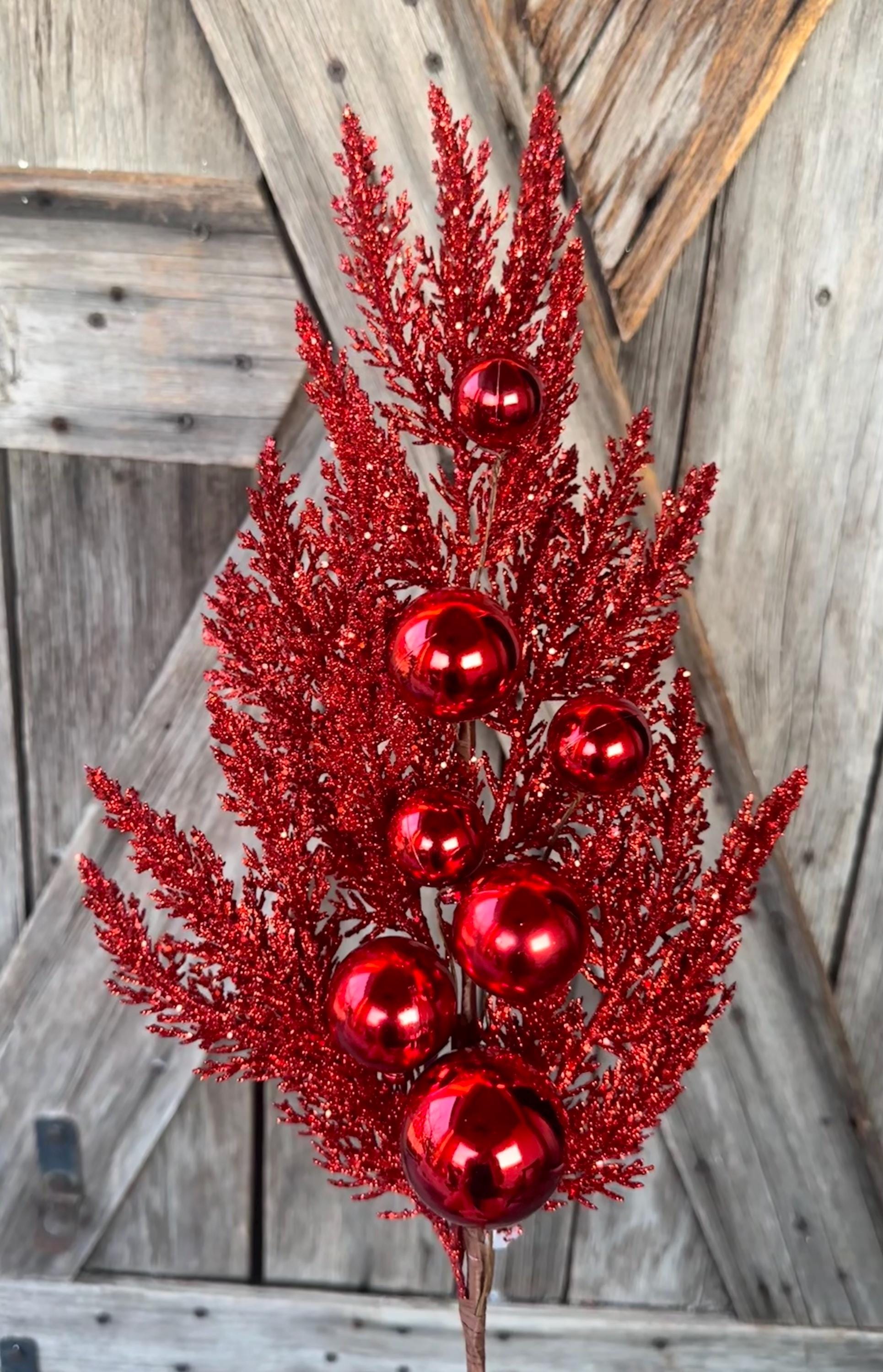 Red Ornament Cedar Spray