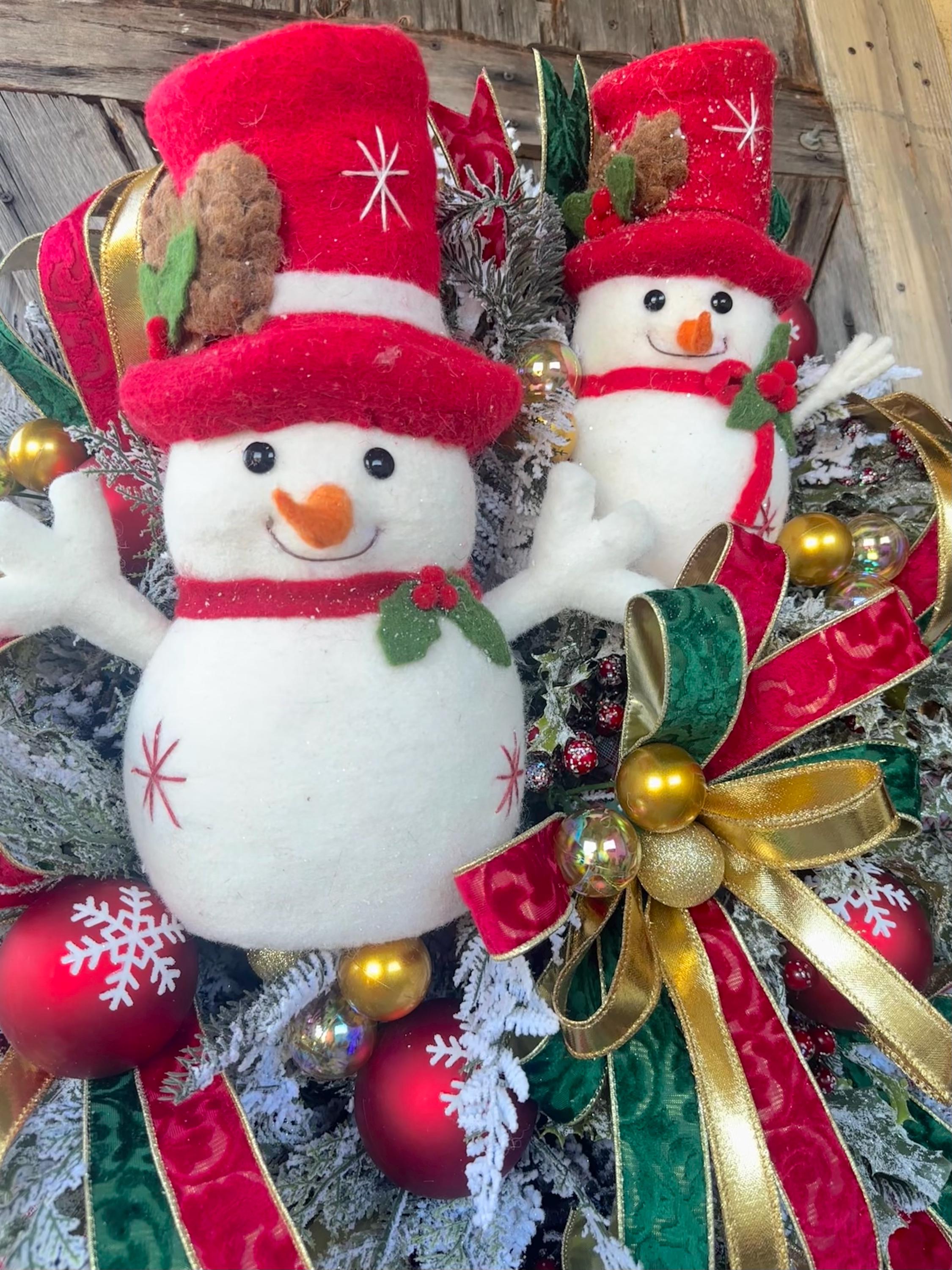 Snowman Wreath, Christmas Wreath, Holiday Wreath, Traditional Christmas Wreath, Whimsical Christmas