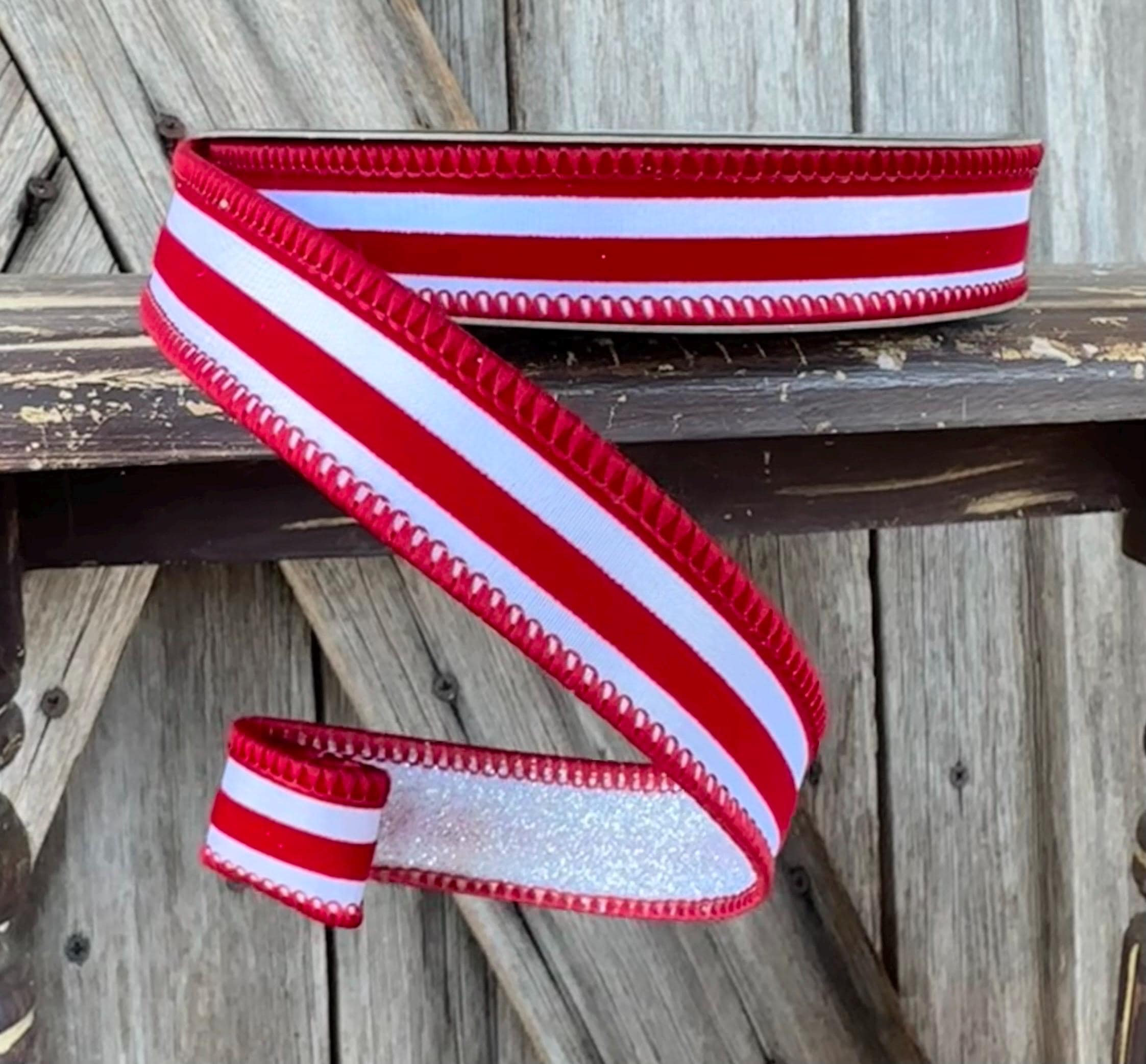 Red White Sugarstripe Wired Ribbon 7/8 Inch
