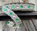 Pink Mint Jeweled Farrisilk Wired Ribbon 3/4 Inch