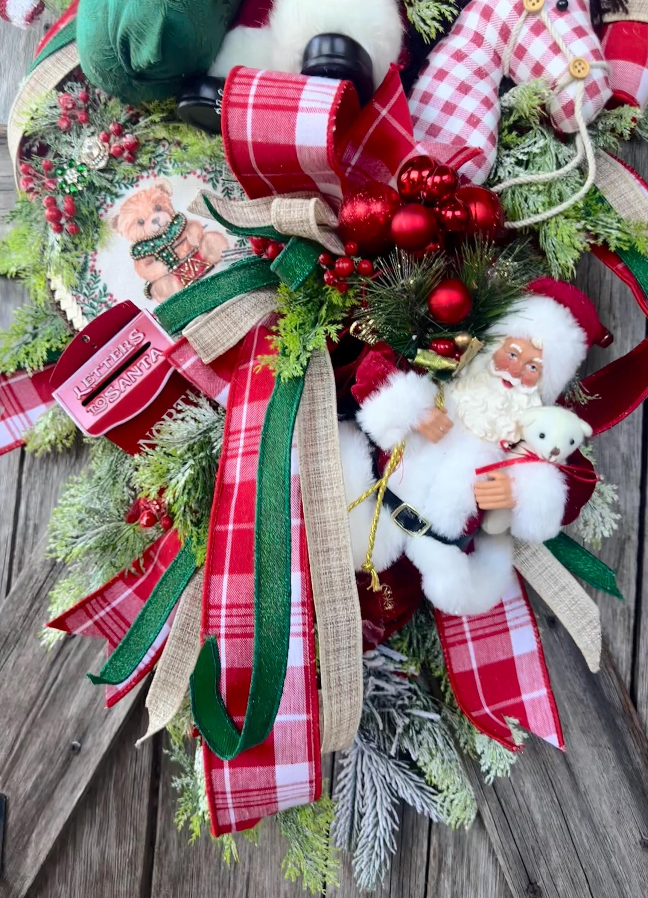 Santa Christmas Decor, Santa Wreath, Christmas Wreath, Christmas Door Hanging, Holiday Swag