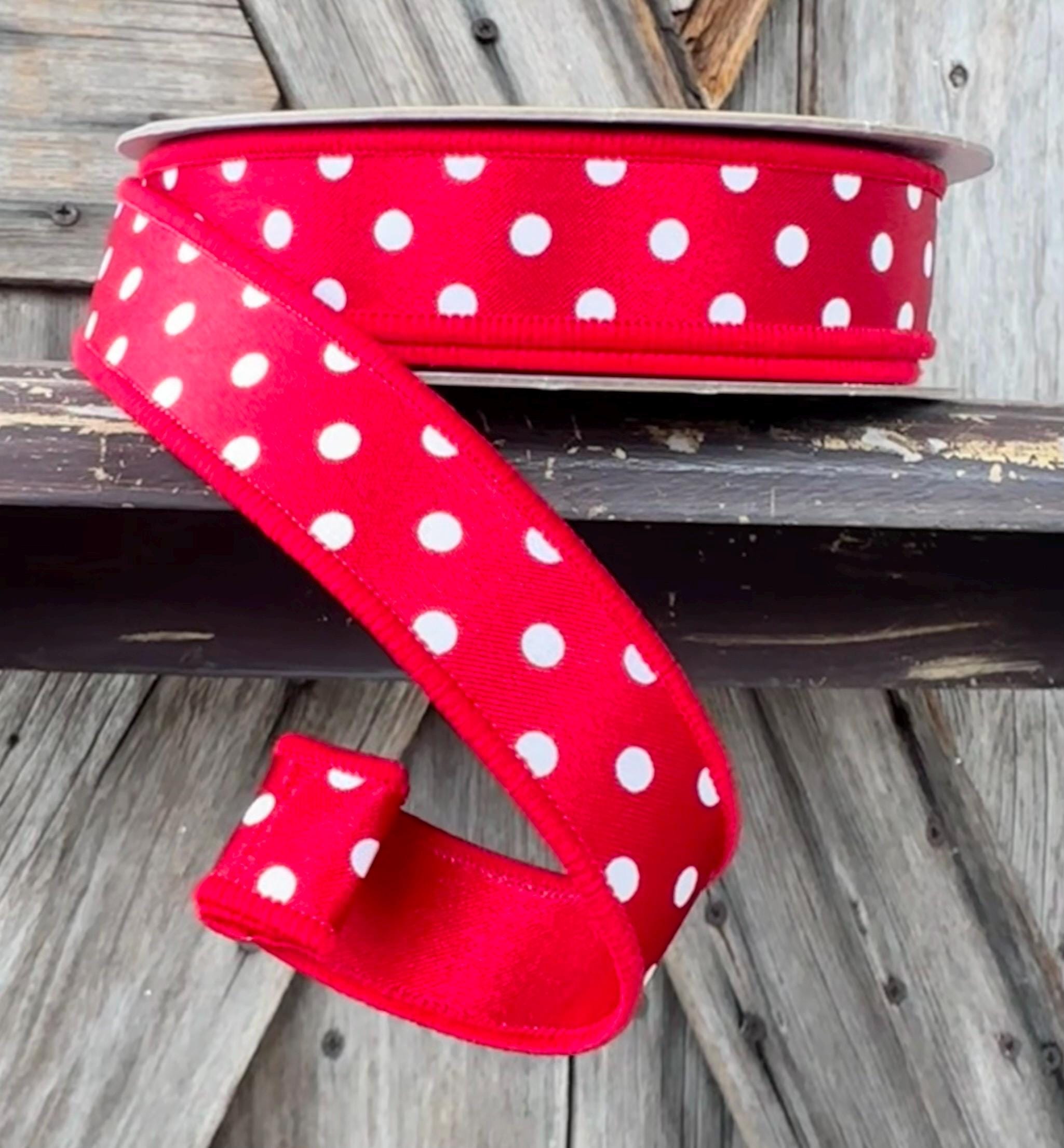Red & White Polka Dot Wired Ribbon 7/8 Inch