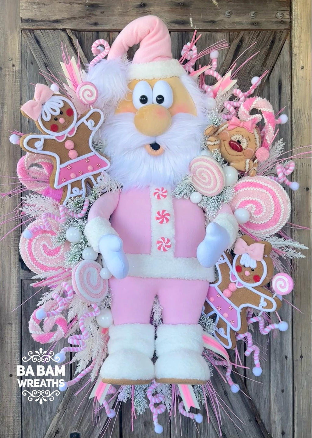 Pink Santa Wreath, Pink Christmas Wreath, Pink Christmas Front Door