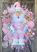 Pink Santa Wreath, Pink Christmas Wreath, Pink Christmas Front Door