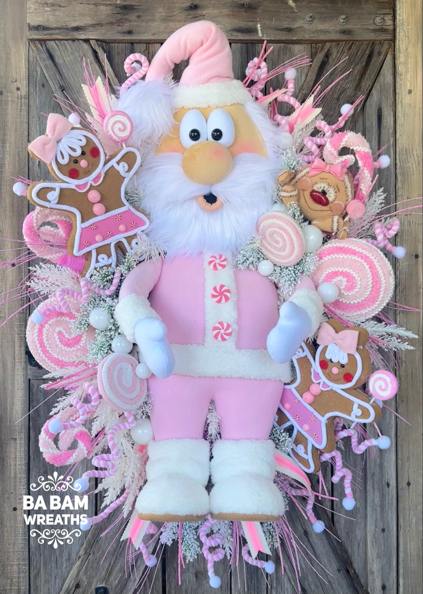 Pink Santa Wreath, Pink Christmas Wreath, Pink Christmas Front Door