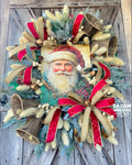 Santa Christmas Decor, Santa Wreath, Christmas Wreath, Christmas Door Hanging, Holiday Swag