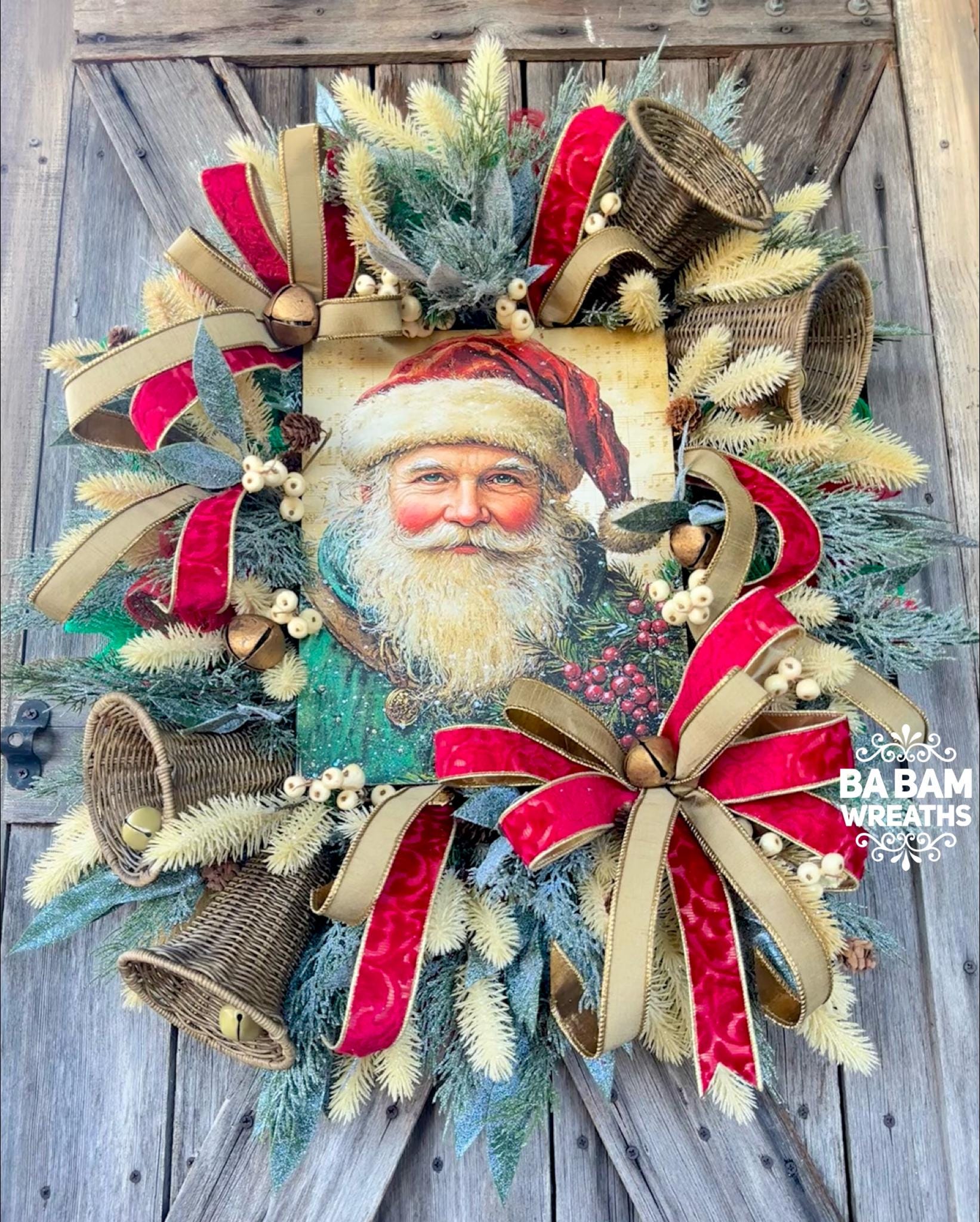 Santa Christmas Decor, Santa Wreath, Christmas Wreath, Christmas Door Hanging, Holiday Swag