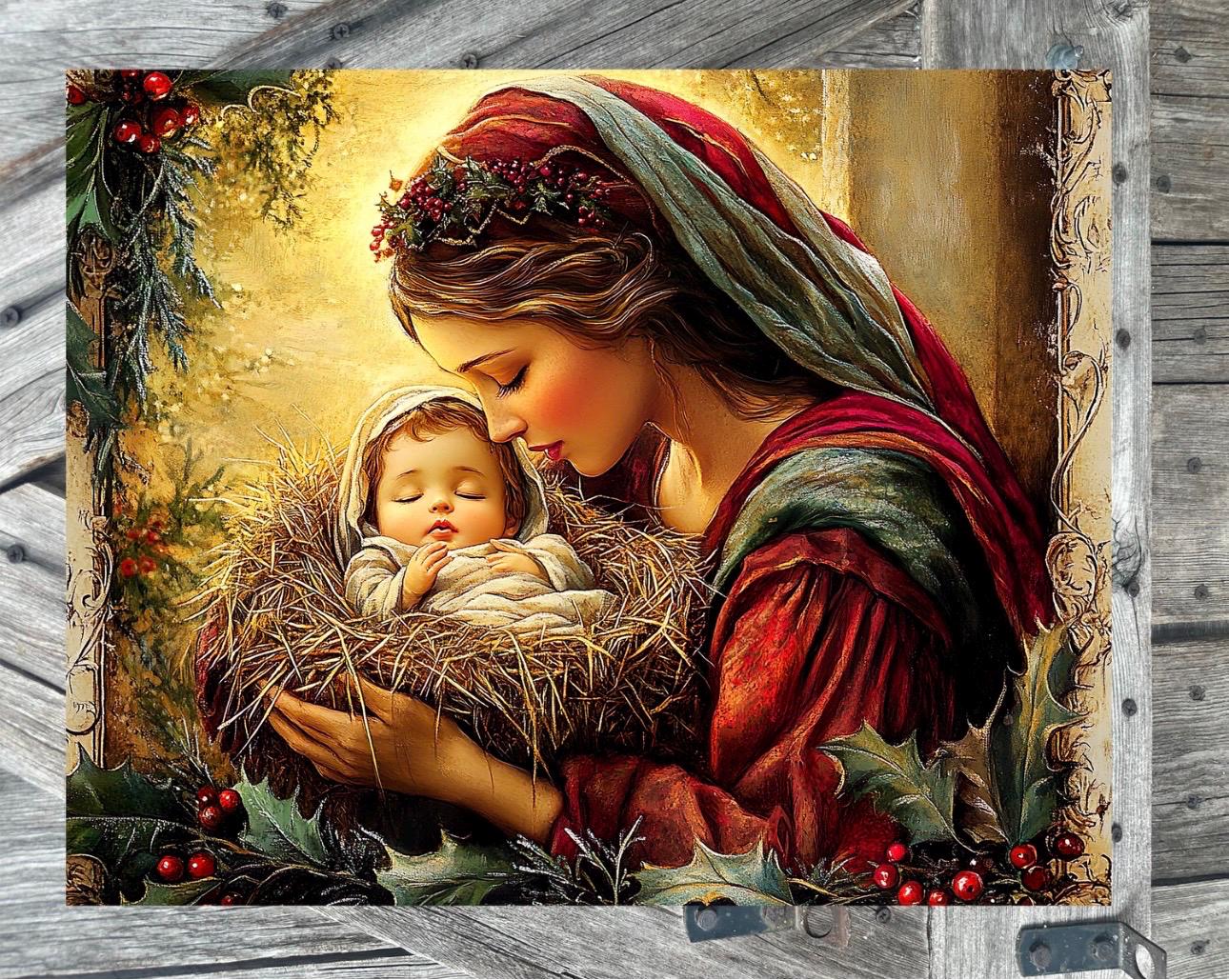 Mary & Jesus, Christmas Sign, Christmas Decor, Christmas Wall Art