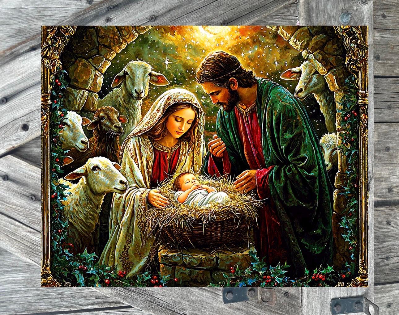 Jewel Tone Nativity, Christmas Sign, Christmas Decor, Christmas Wall Art