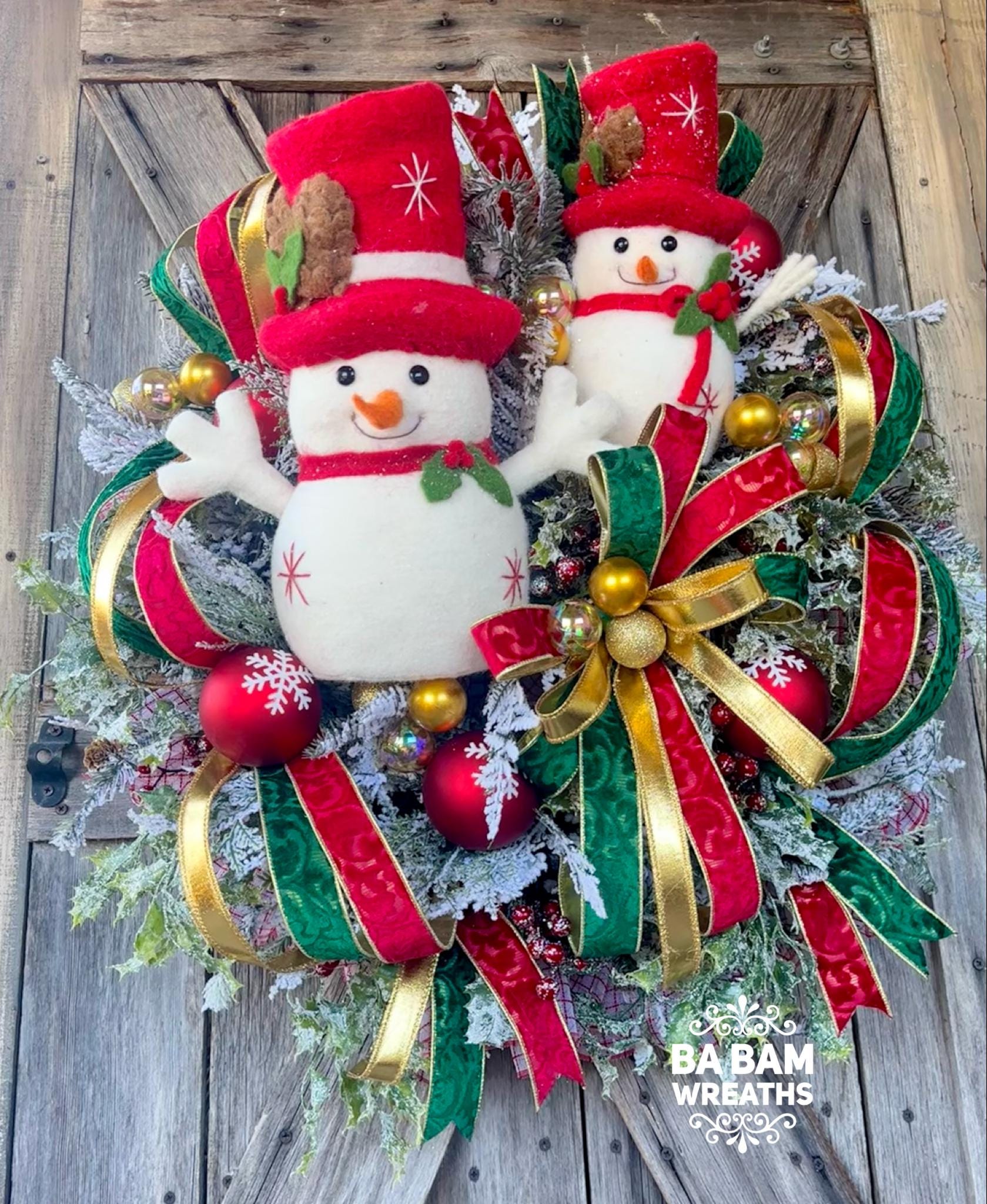 Snowman Wreath, Christmas Wreath, Holiday Wreath, Traditional Christmas Wreath, Whimsical Christmas