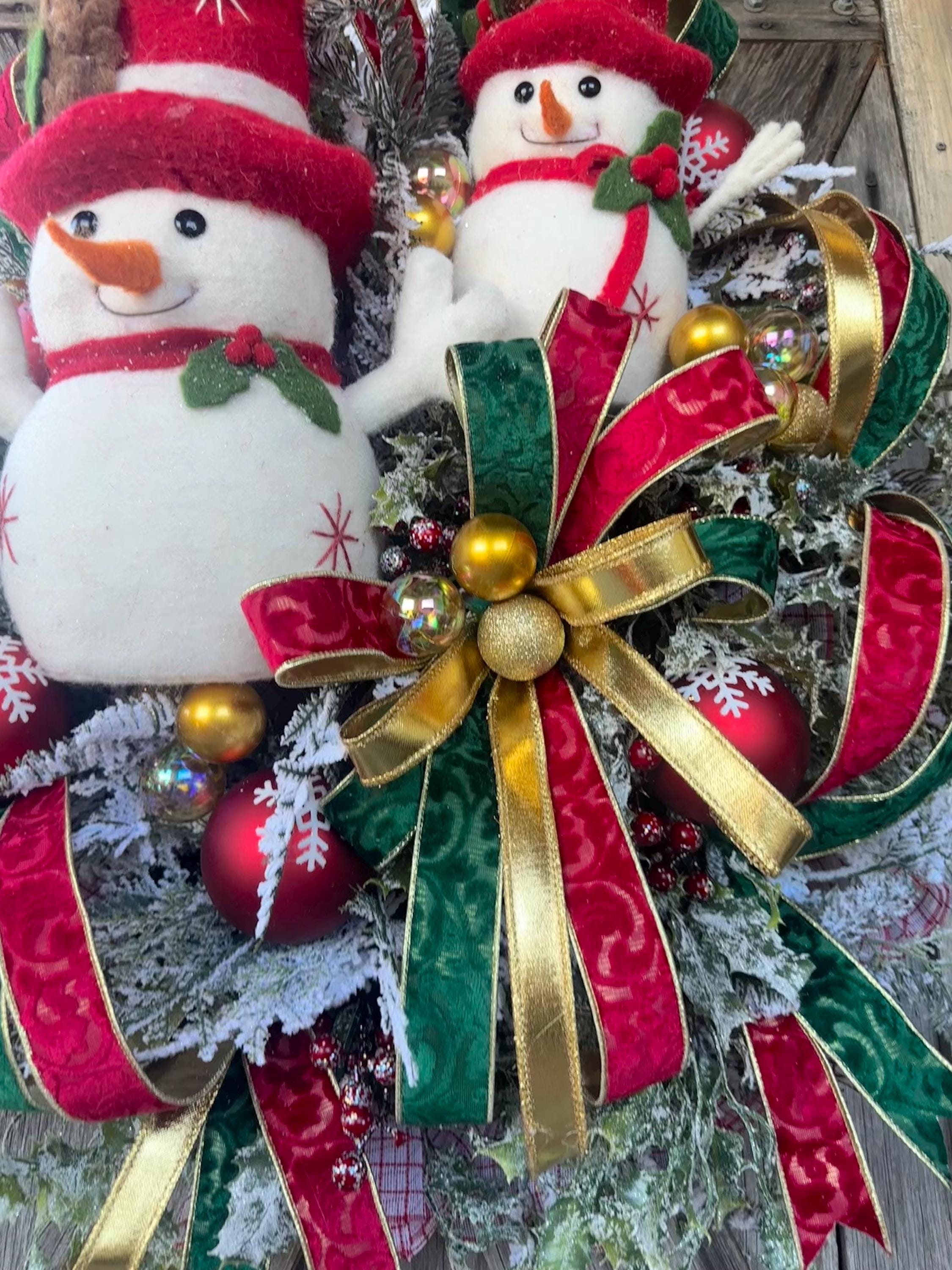 Snowman Wreath, Christmas Wreath, Holiday Wreath, Traditional Christmas Wreath, Whimsical Christmas
