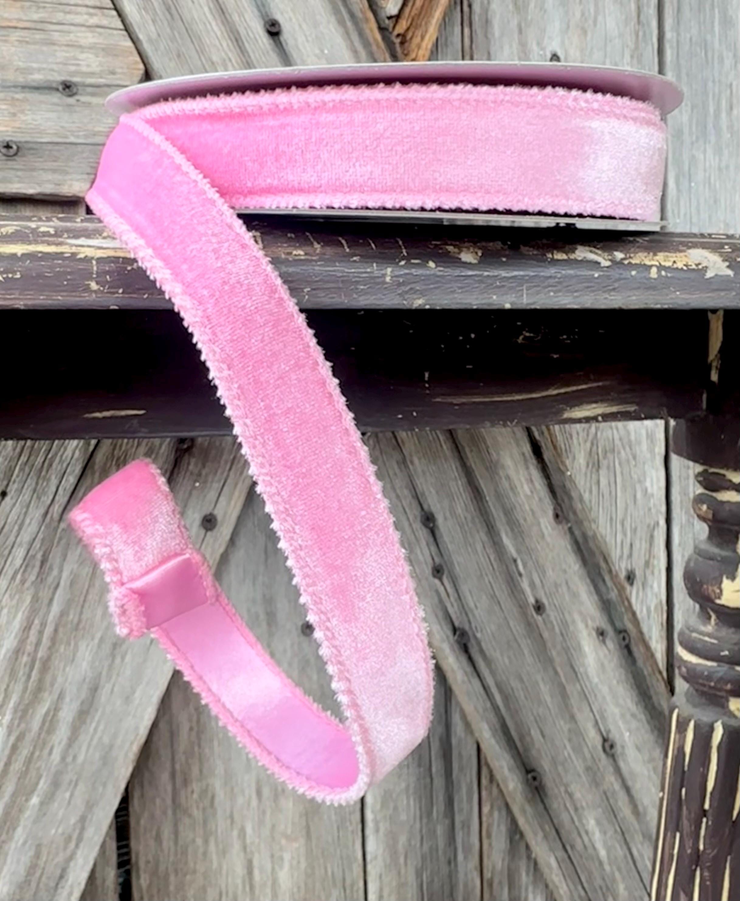 Pink Velvet, Satin Backing Wired Ribbon 7/8 Inch