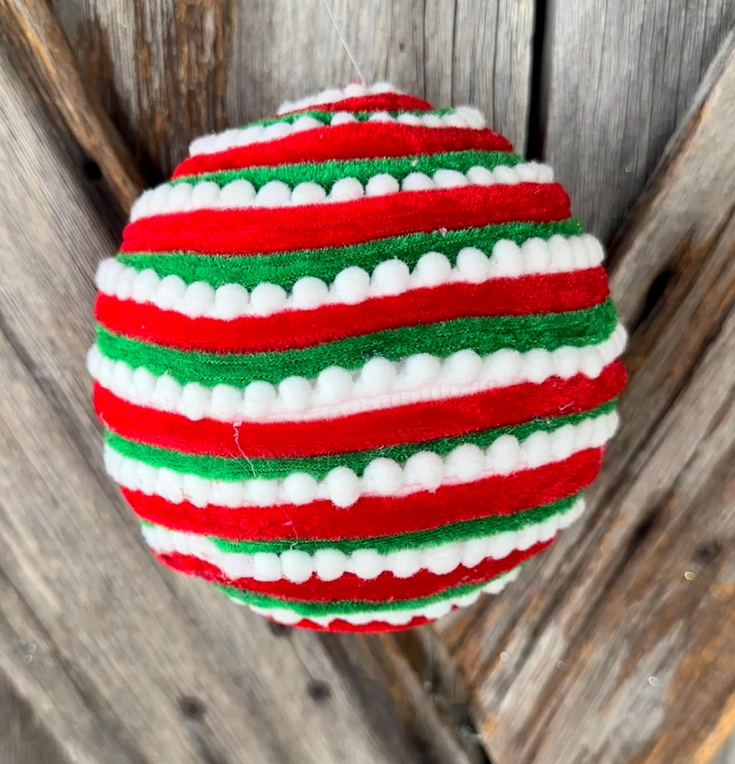 Red Green White Velvet Swirl Ball 5 Inch Shatterproof