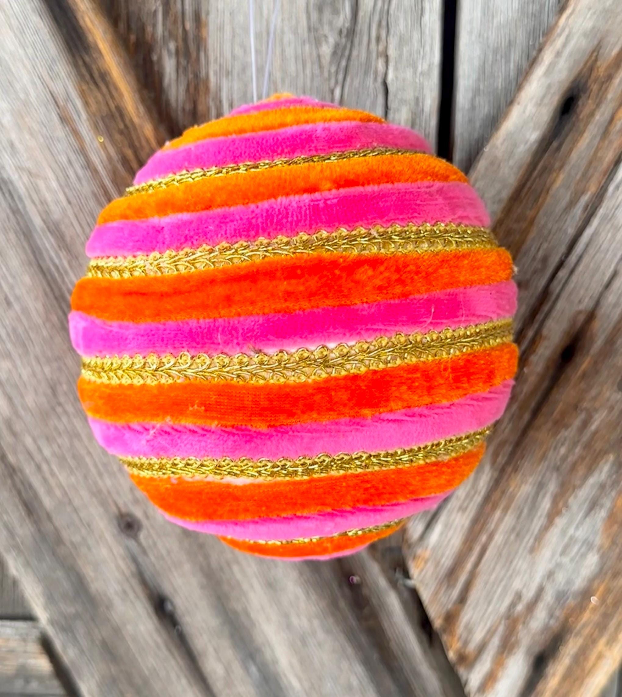 Pink Orange Gold Velvet Swirl Ball 5 Inch Shatterproof