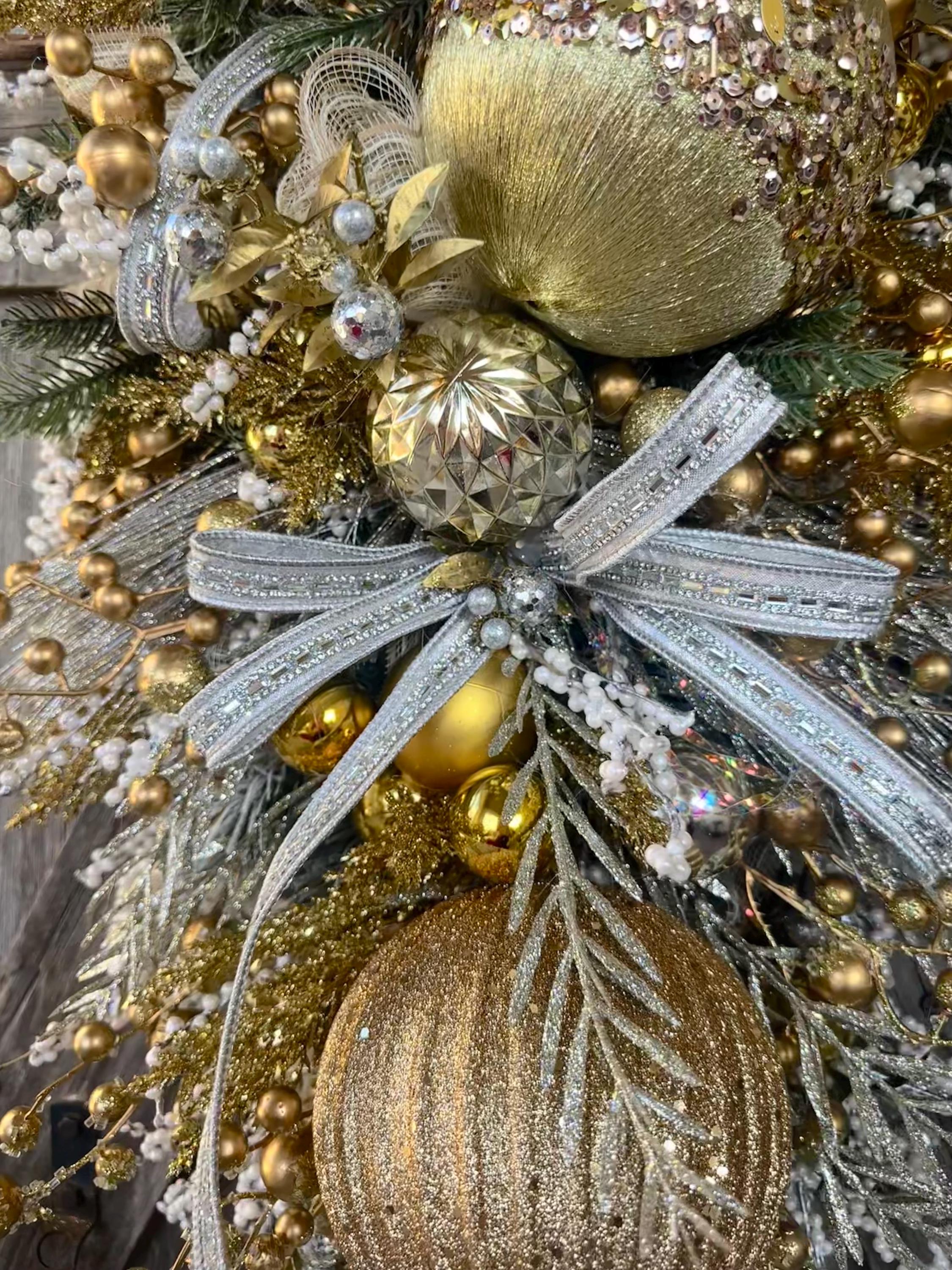 Gold Christmas Decor, Metallic Christmas, Christmas Swag, Christmas Wreath, Christmas Door Hanging, Holiday Swag