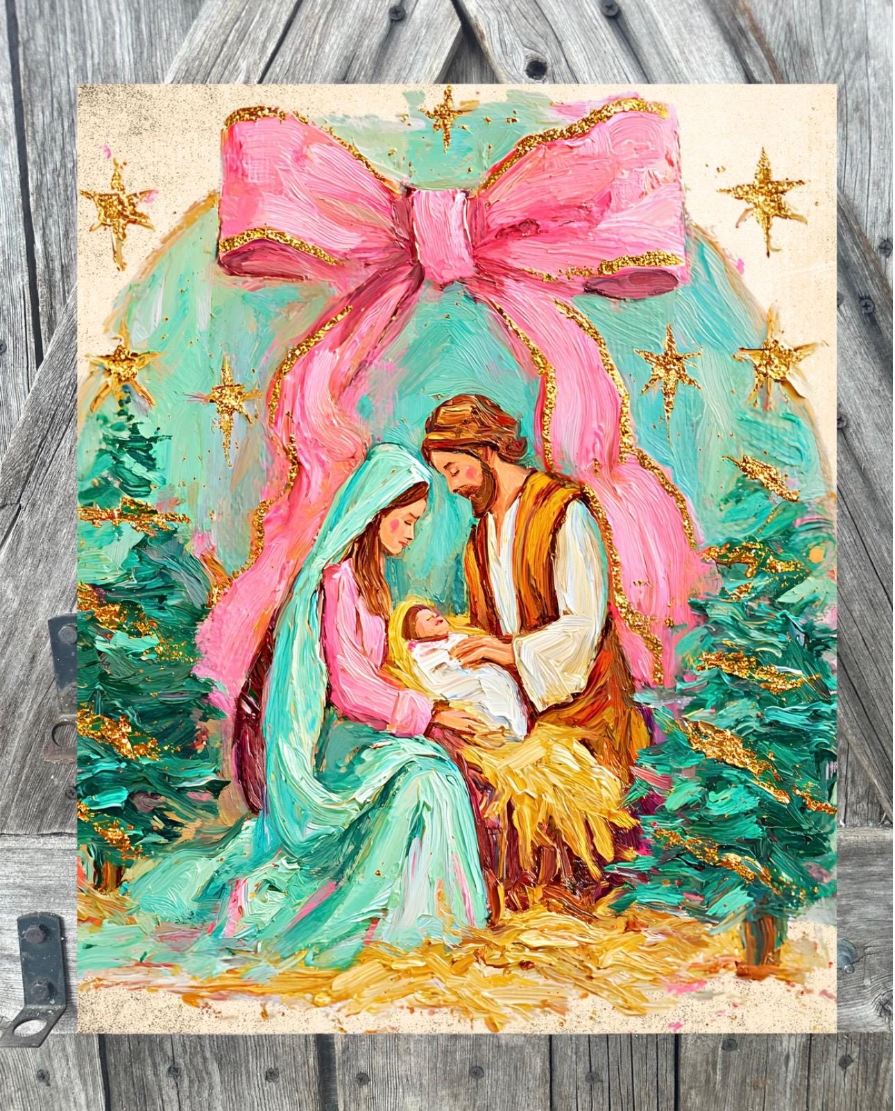 Pink Mint Nativity, Christmas Sign, Christmas Decor, Christmas Wall Art
