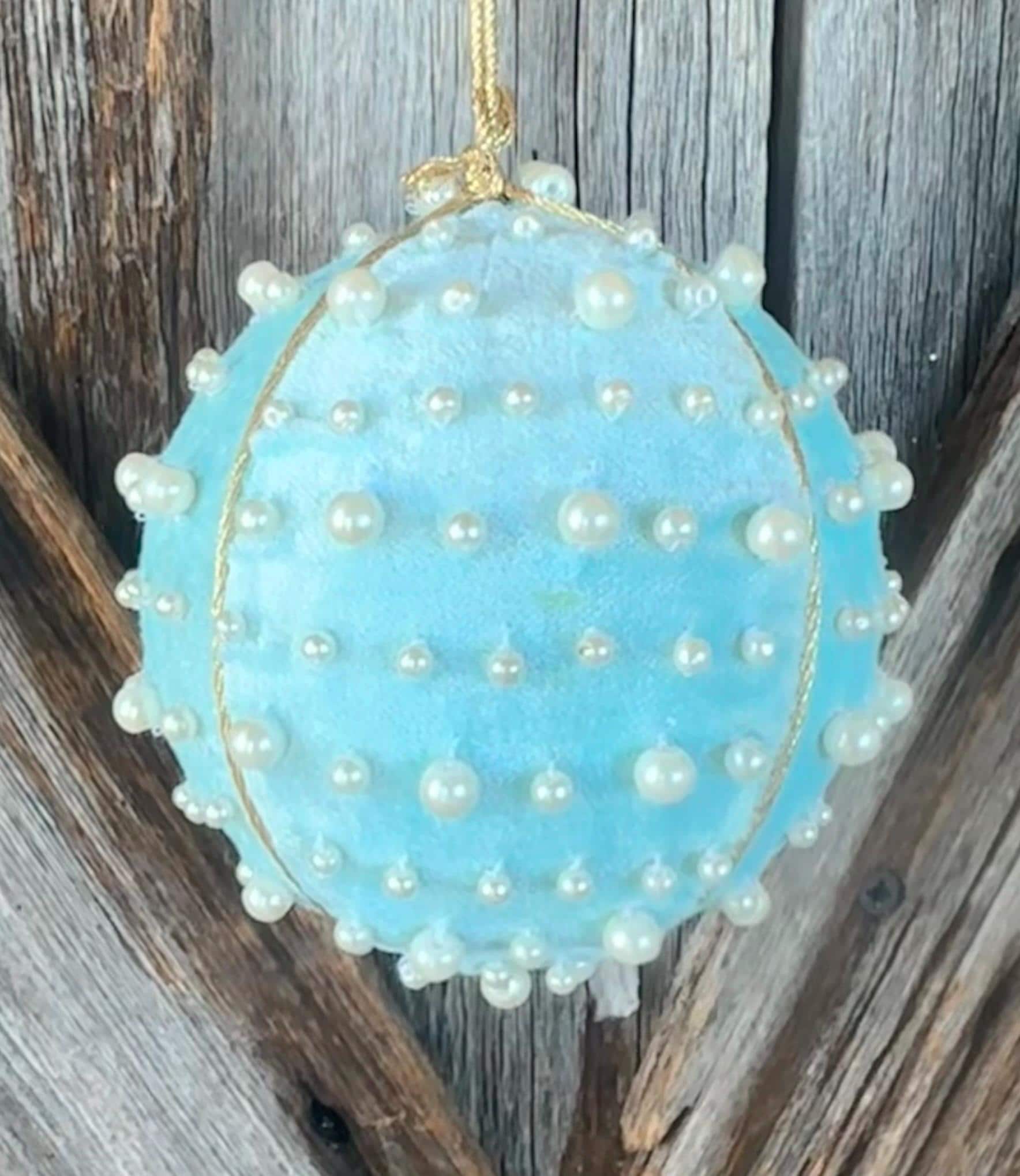 Velvet with Pearl Light Blue 3.5 Inch Shatterproof Ornament