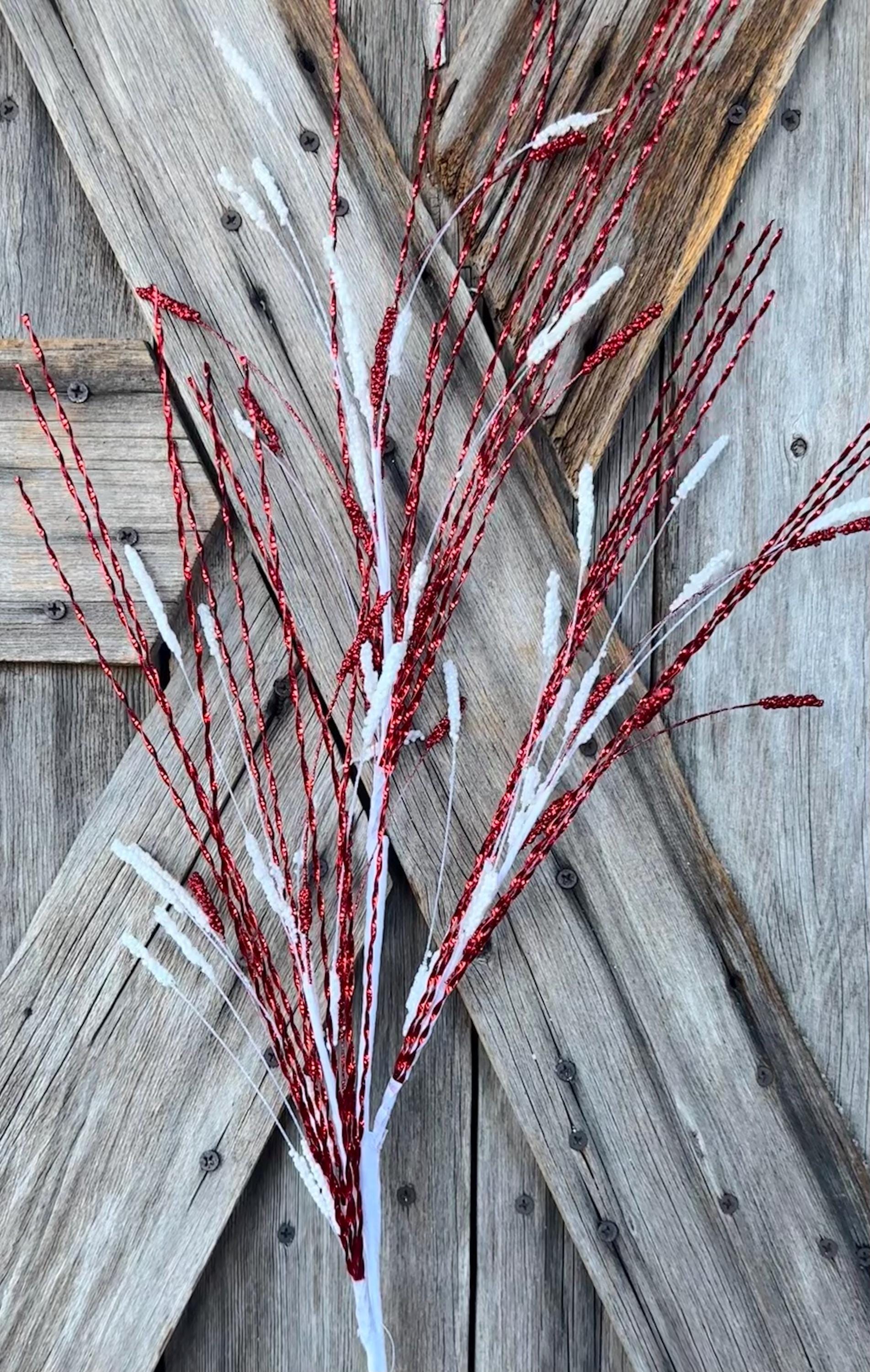 Red White Wispy Tinsel Spray